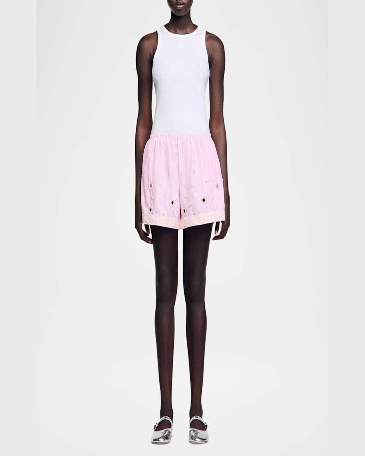 SANDRO TITTI EMBELLISHED STRIPED SHORTS