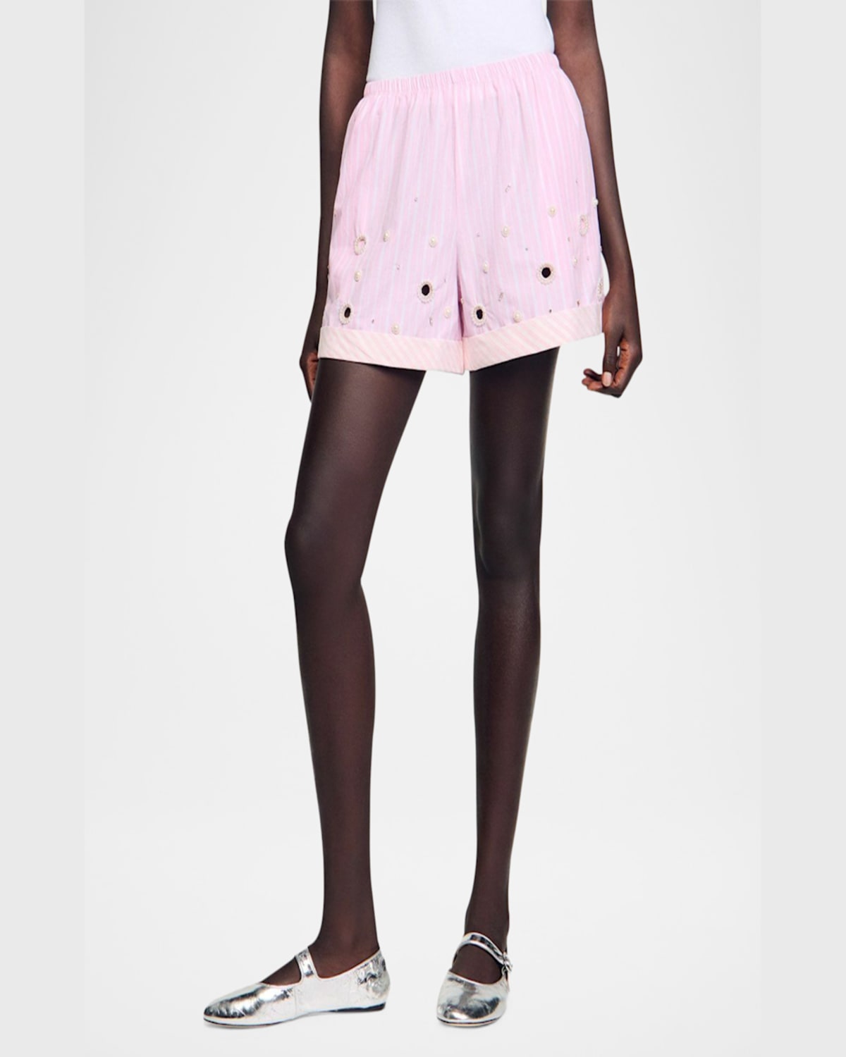 SANDRO TITTI EMBELLISHED STRIPED SHORTS