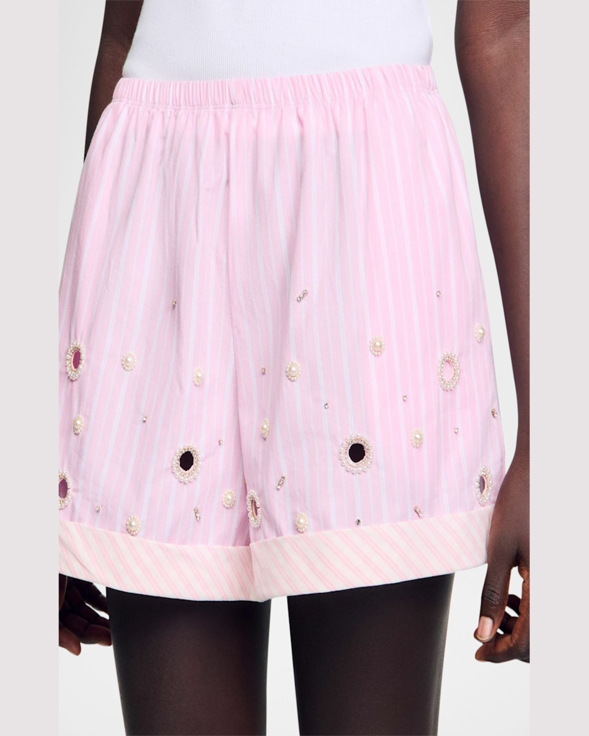 SANDRO TITTI EMBELLISHED STRIPED SHORTS