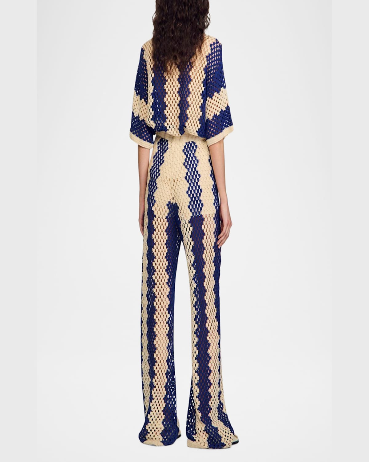 Sandro Knitted Trousers In Blue / Ecru