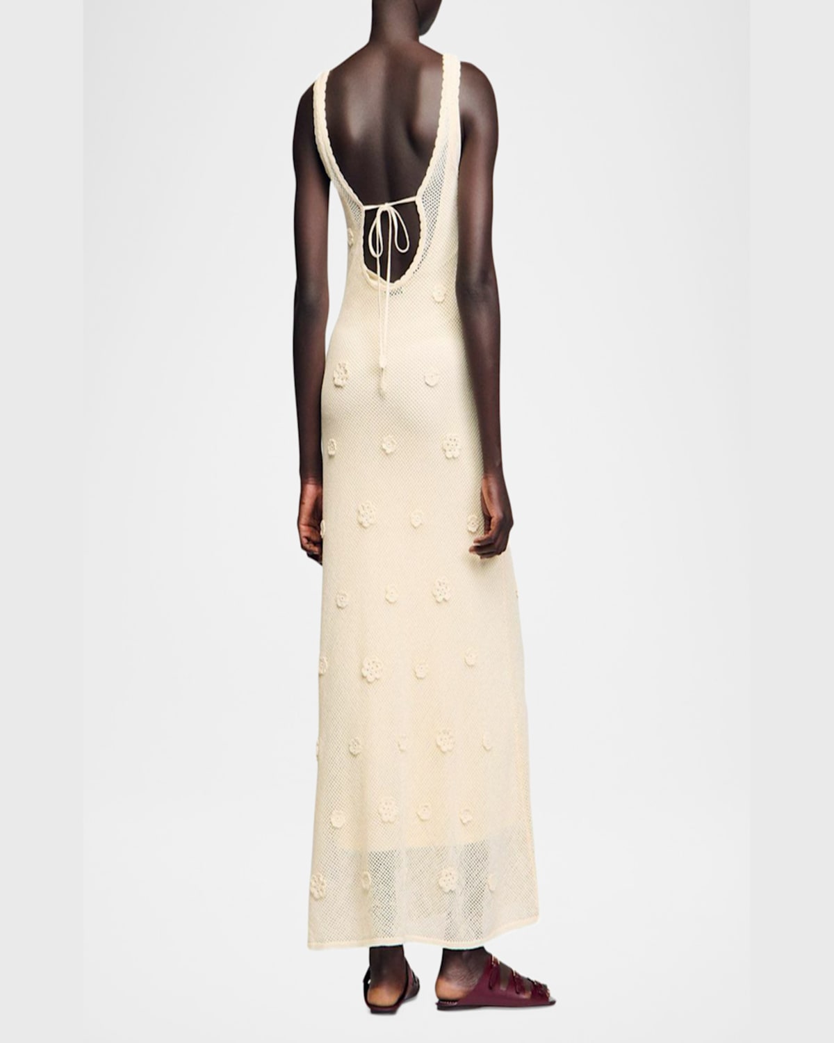 Sandro Womens Naturels Flower-embellished Sleeveless Knitted Maxi Dress In Ecru