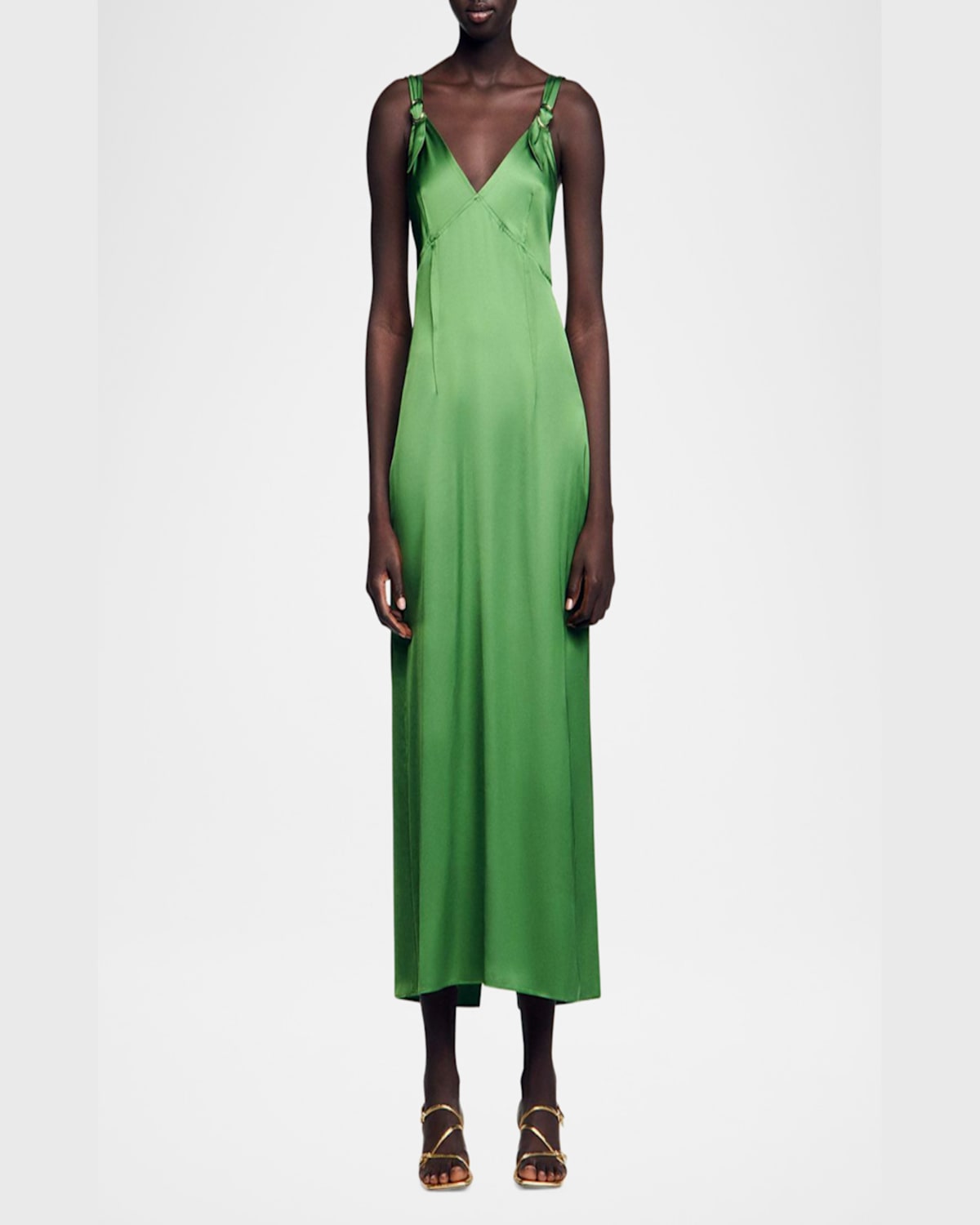 Sandro Cecile Buckle-strap Midi Dress In Green