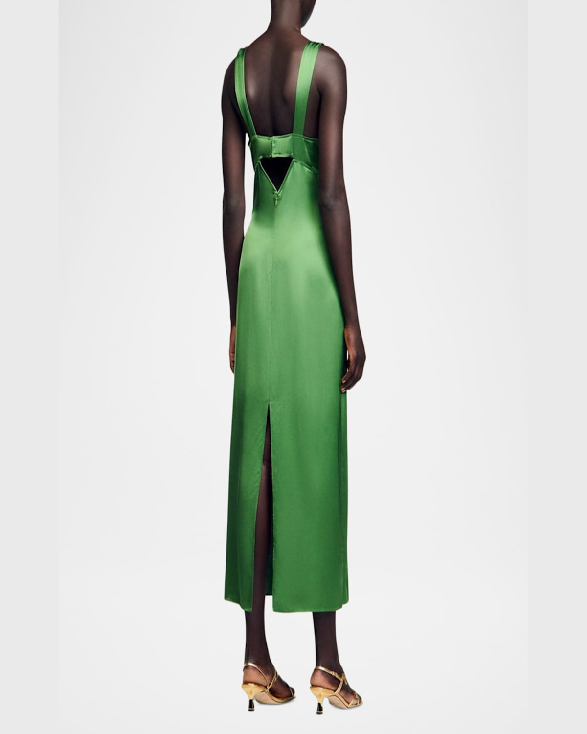 Sandro Cecile Buckle-strap Midi Dress In Green