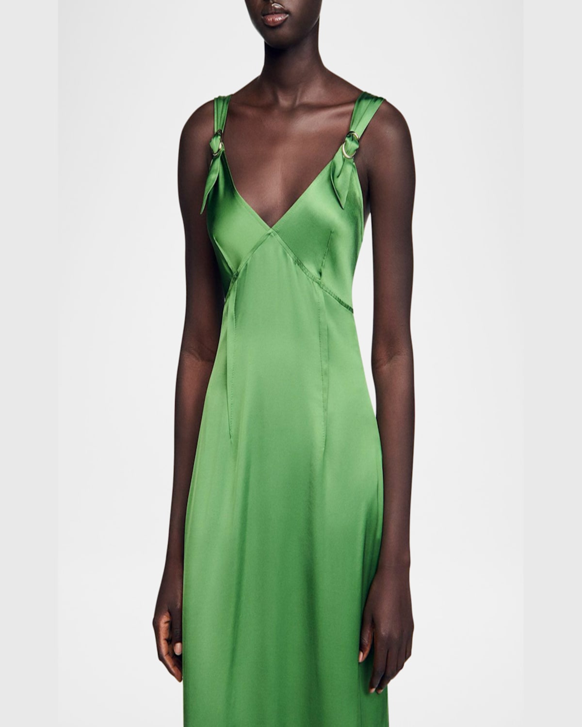 Sandro Cecile Buckle-strap Midi Dress In Green