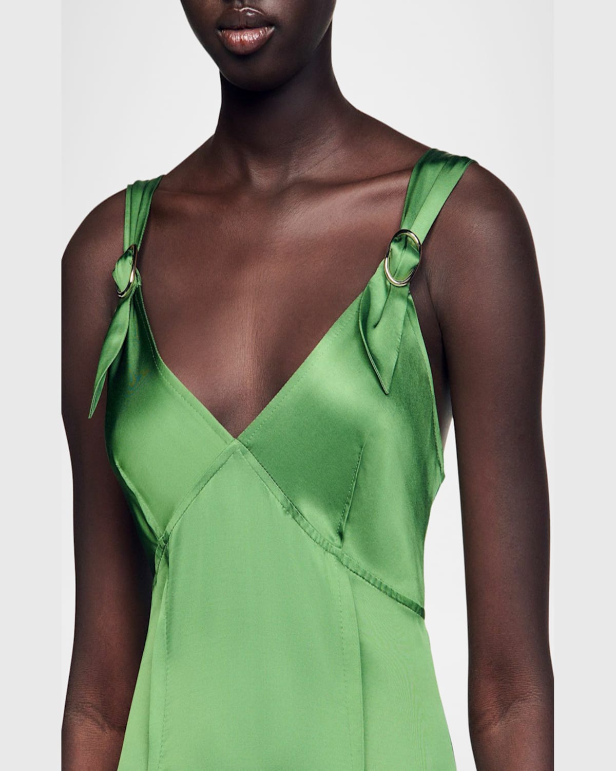 Sandro Cecile Buckle-strap Midi Dress In Green