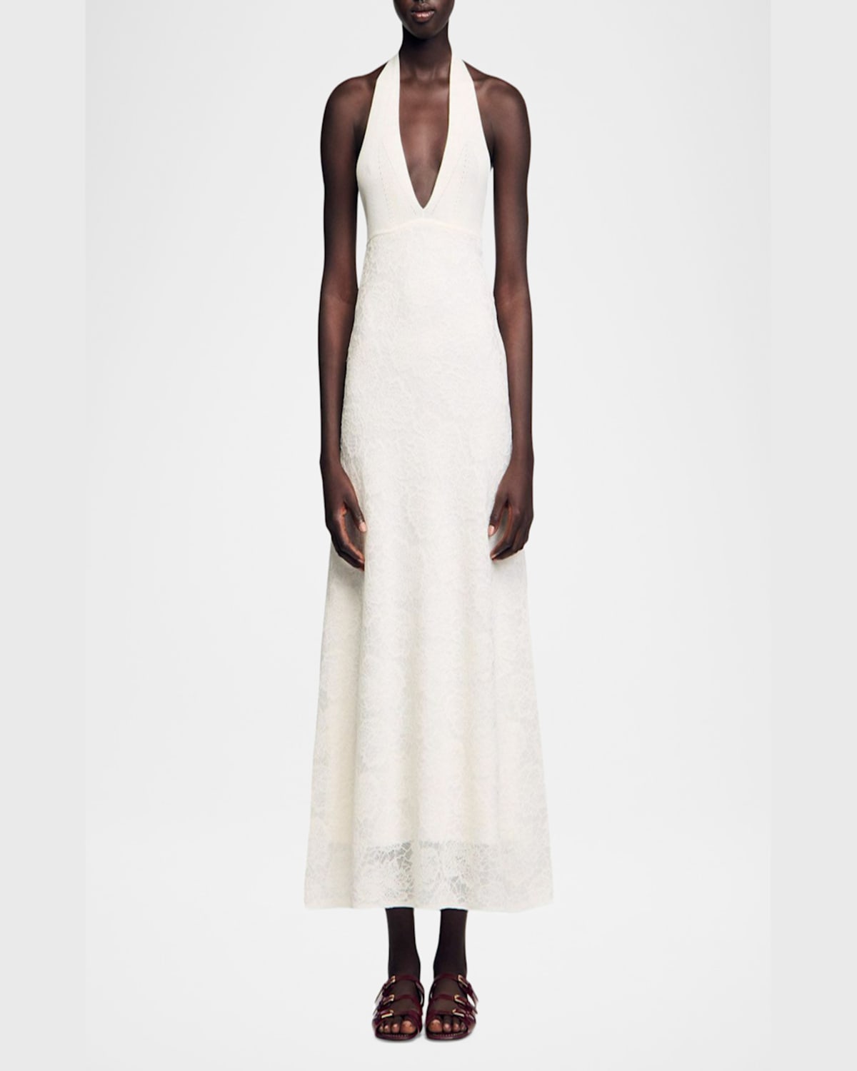 Sandro Angie Floral Lace Midi Dress In White