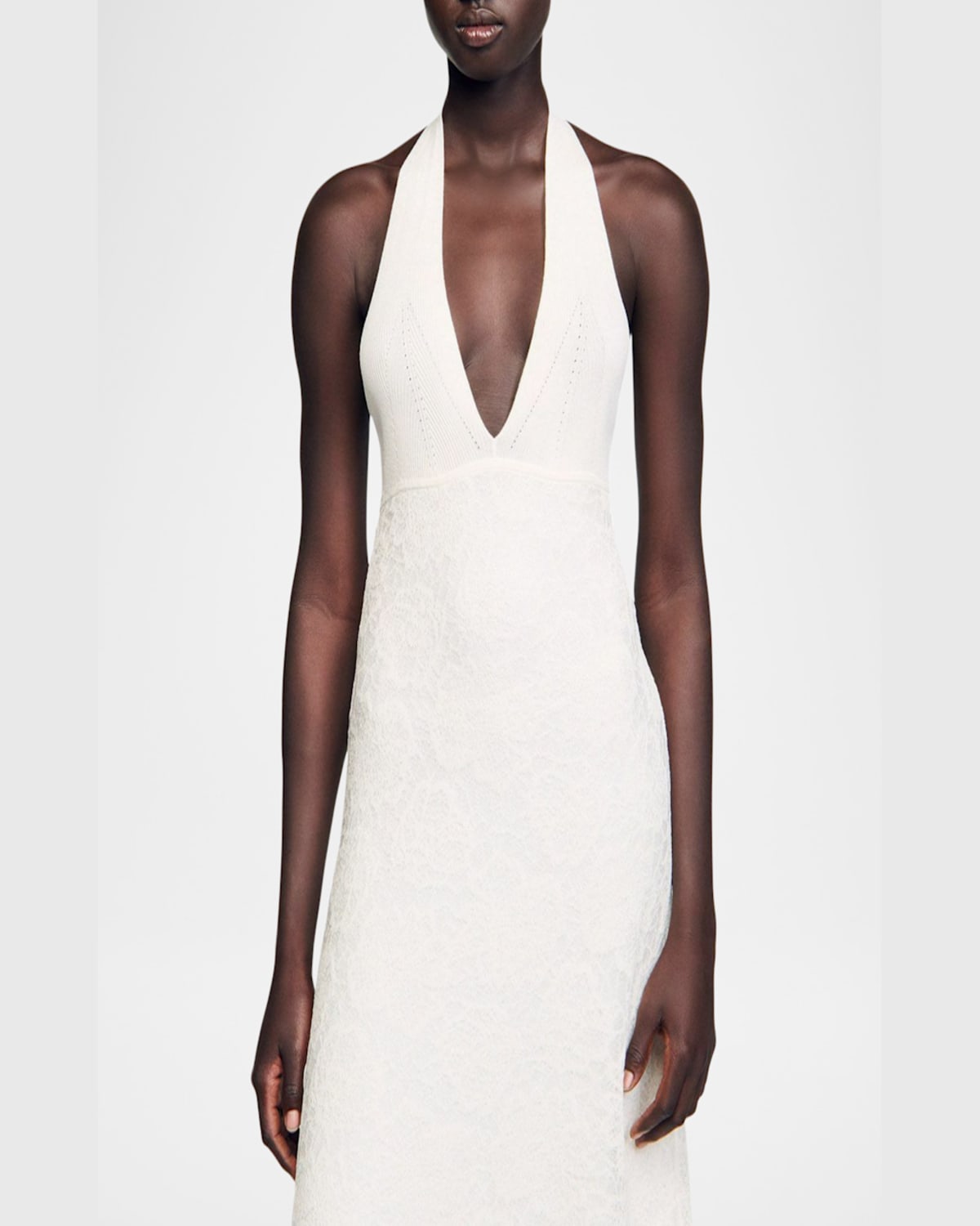 Sandro Angie Floral Lace Midi Dress In White