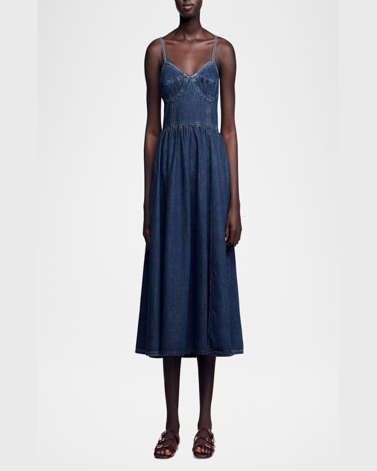 SANDRO SOPHIE DENIM MIDI DRESS 