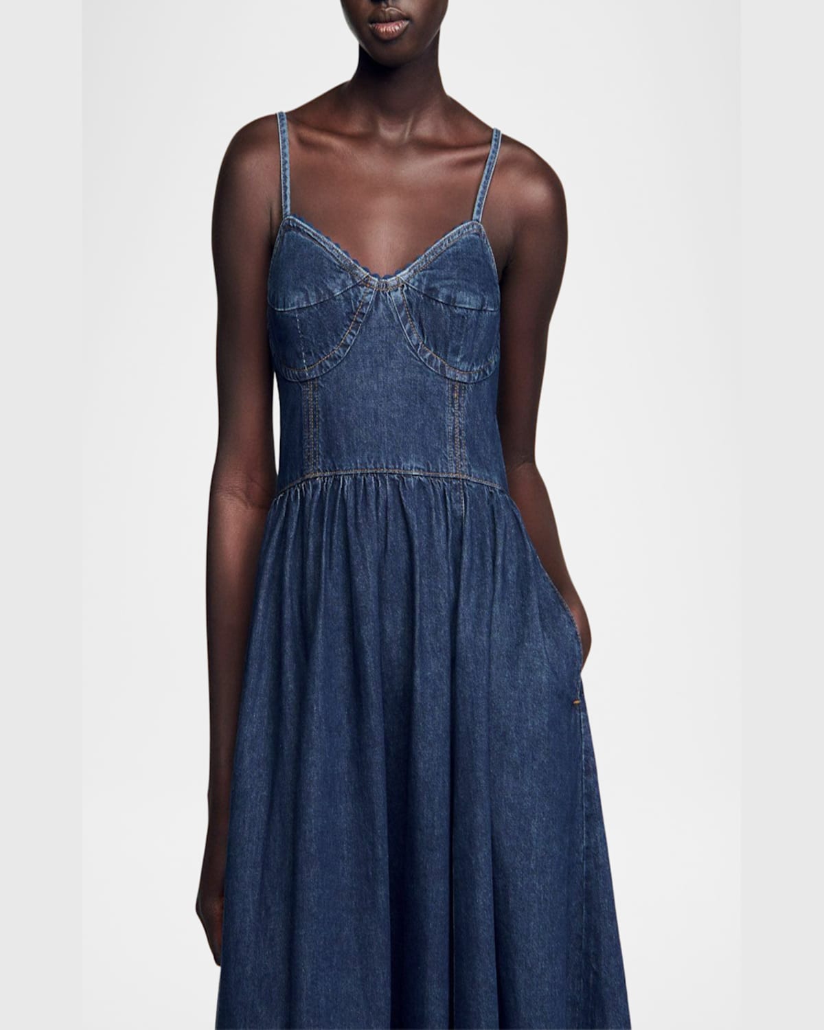 Shop Sandro Sophie Denim Midi Dress