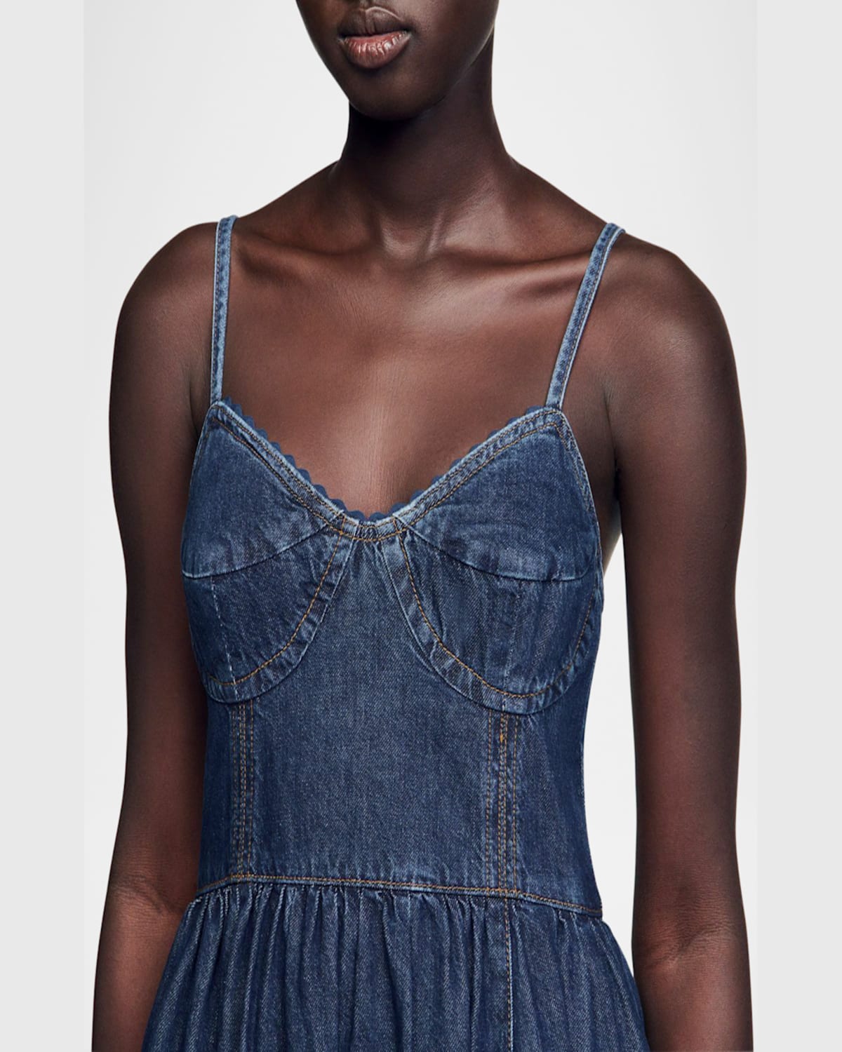 SANDRO SOPHIE DENIM MIDI DRESS 