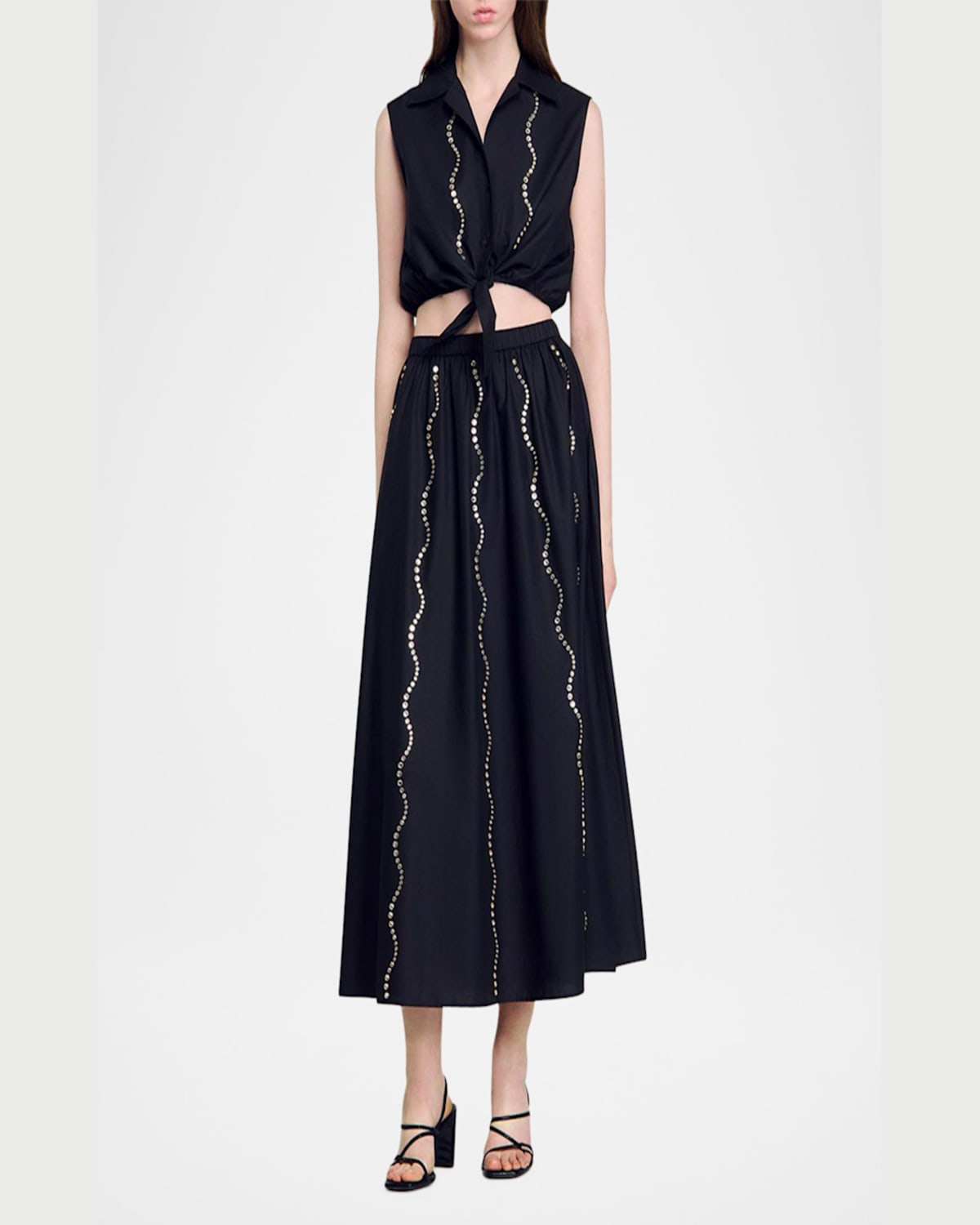 SANDRO AVIV EMBELLISHED MIDI SKIRT