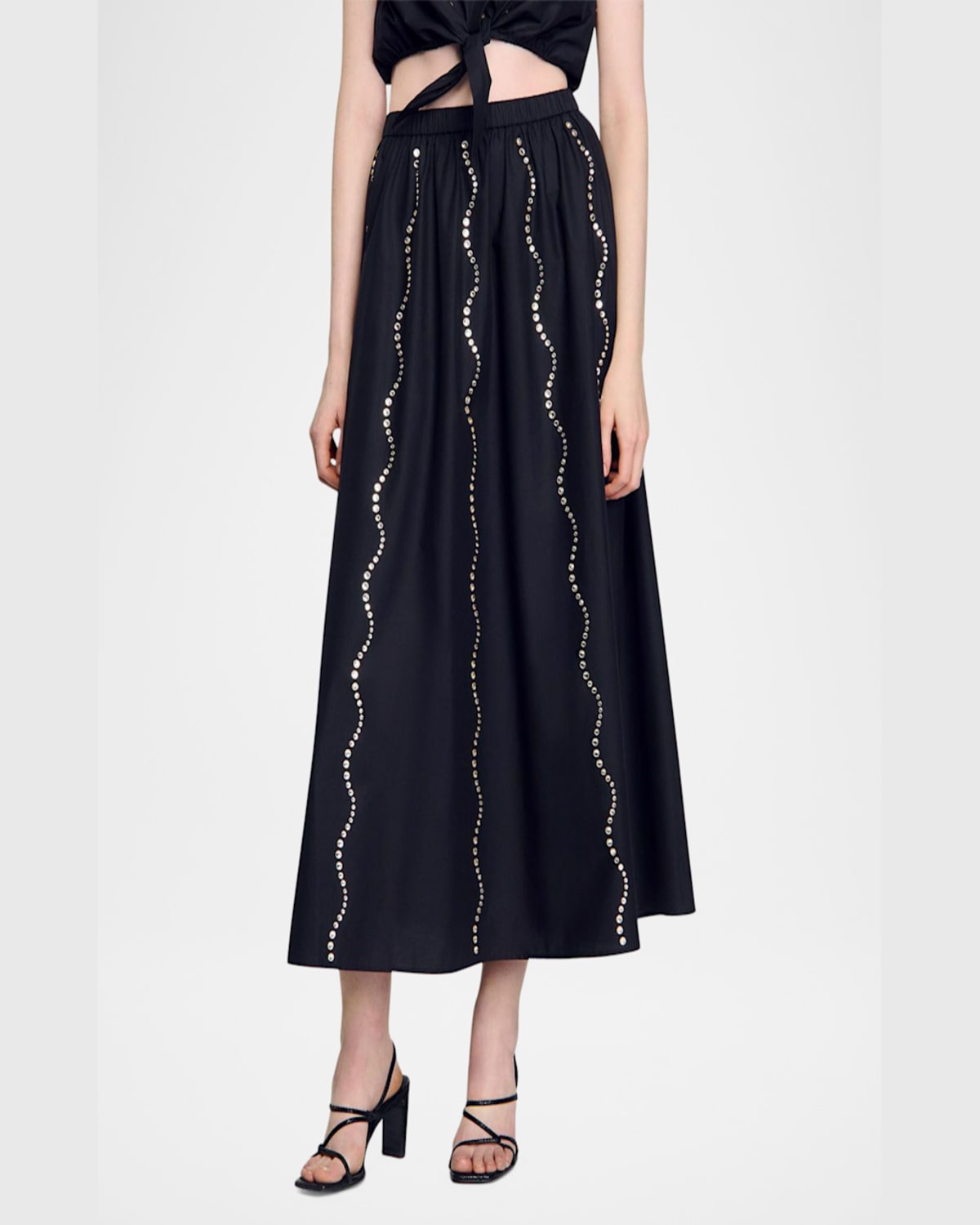 SANDRO AVIV EMBELLISHED MIDI SKIRT