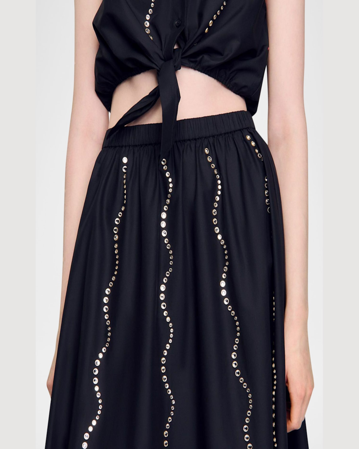 SANDRO AVIV EMBELLISHED MIDI SKIRT