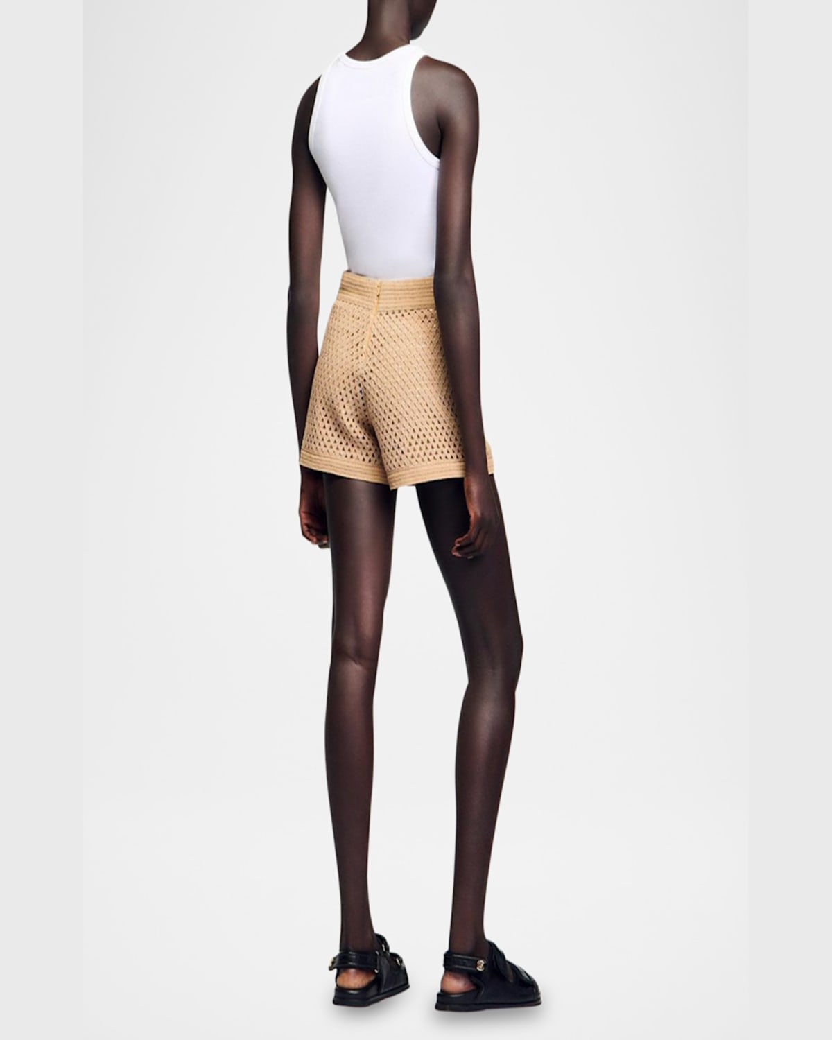 Sandro Eliott Embellished Knitted Shorts In Sand