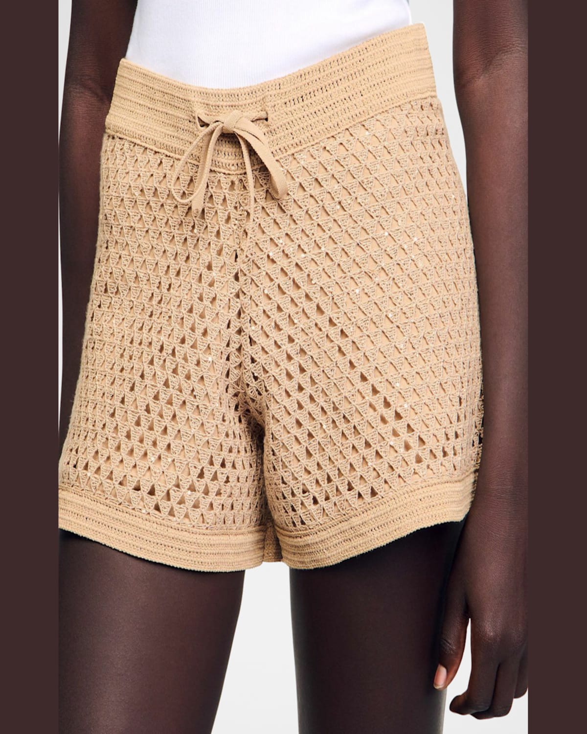 Sandro Eliott Embellished Knitted Shorts In Sand