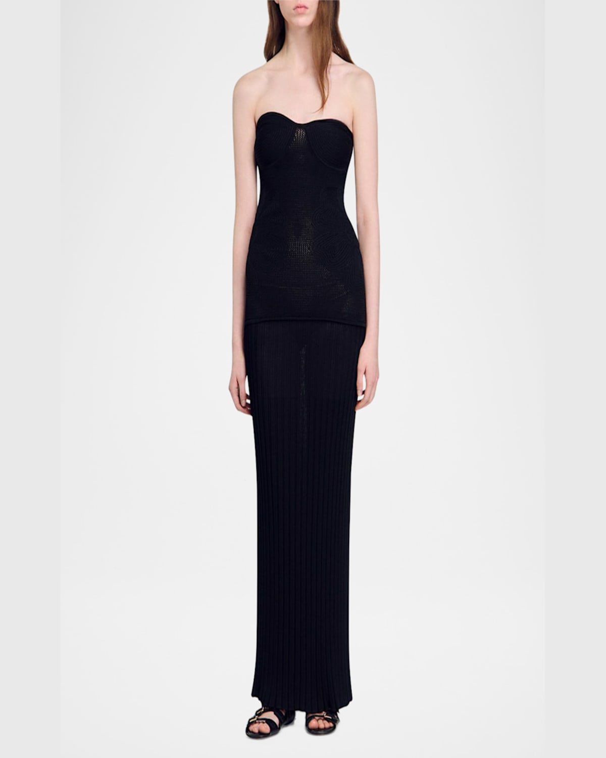 SANDRO PAMELA STRAPLESS KNIT MAXI DRESS 