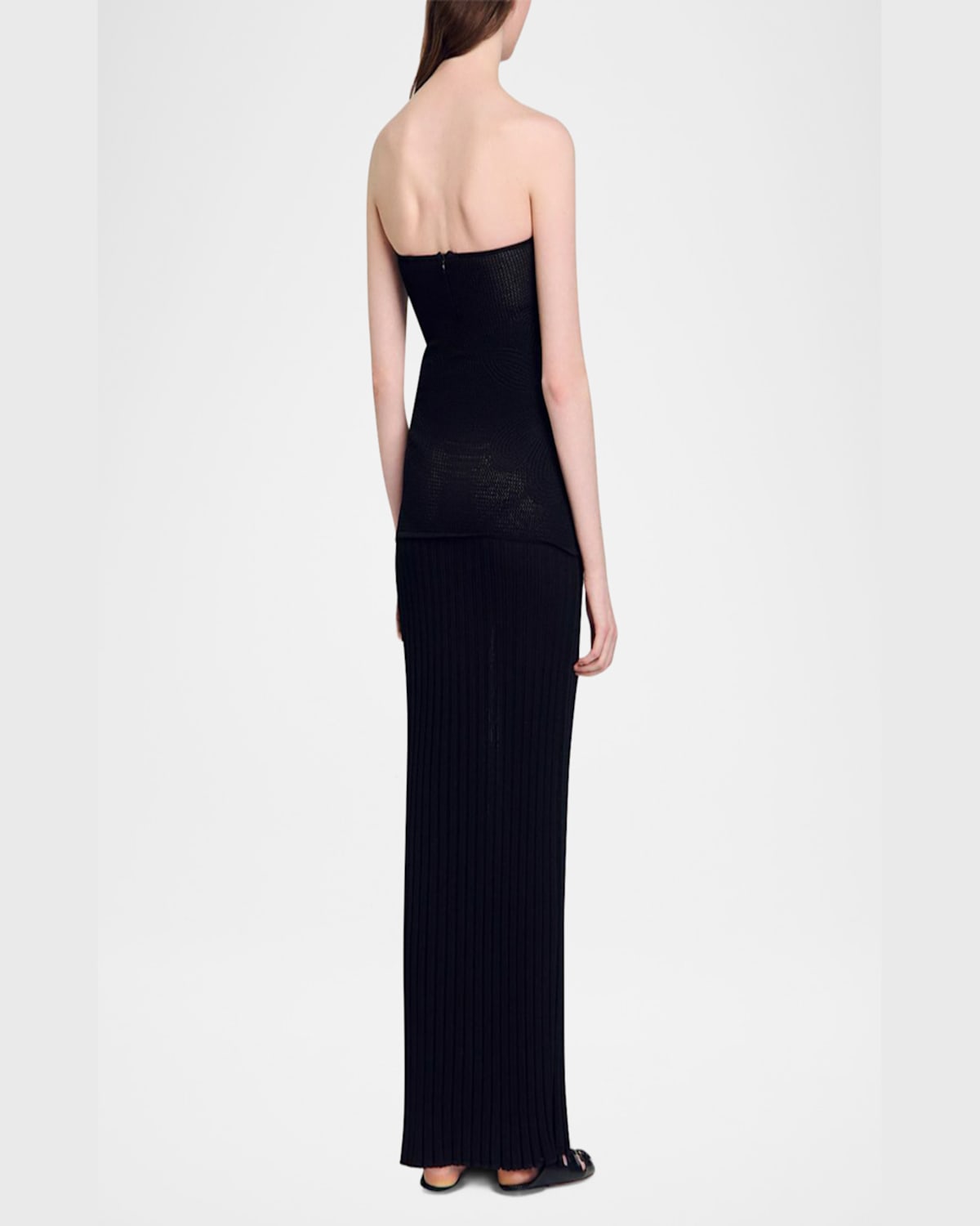 SANDRO PAMELA STRAPLESS KNIT MAXI DRESS 