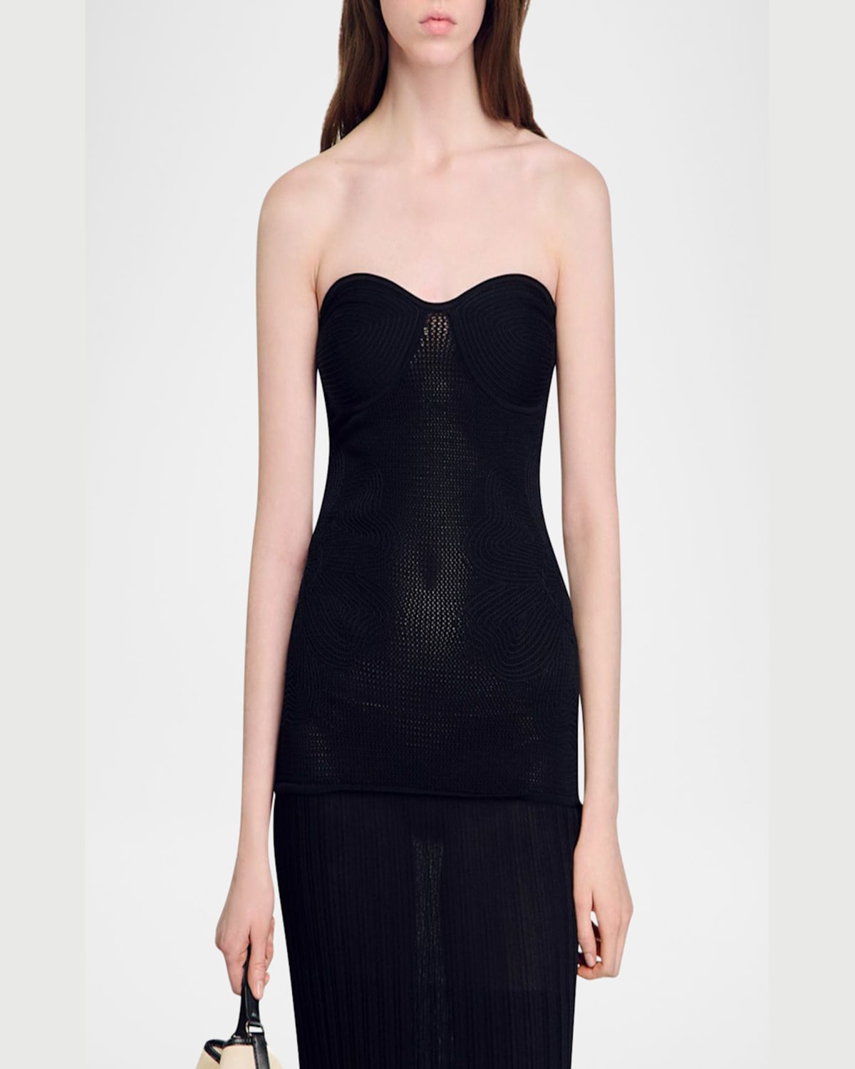 SANDRO PAMELA STRAPLESS KNIT MAXI DRESS 