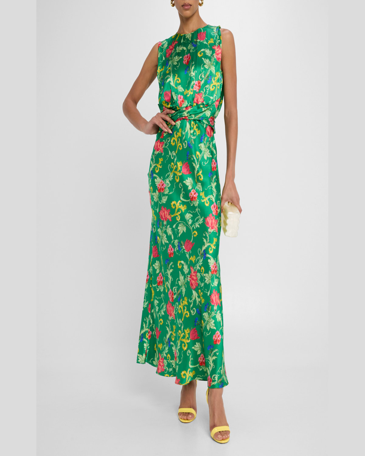 Shop Saloni Gwen Silk Midi Dress In Mandevilla Emerald
