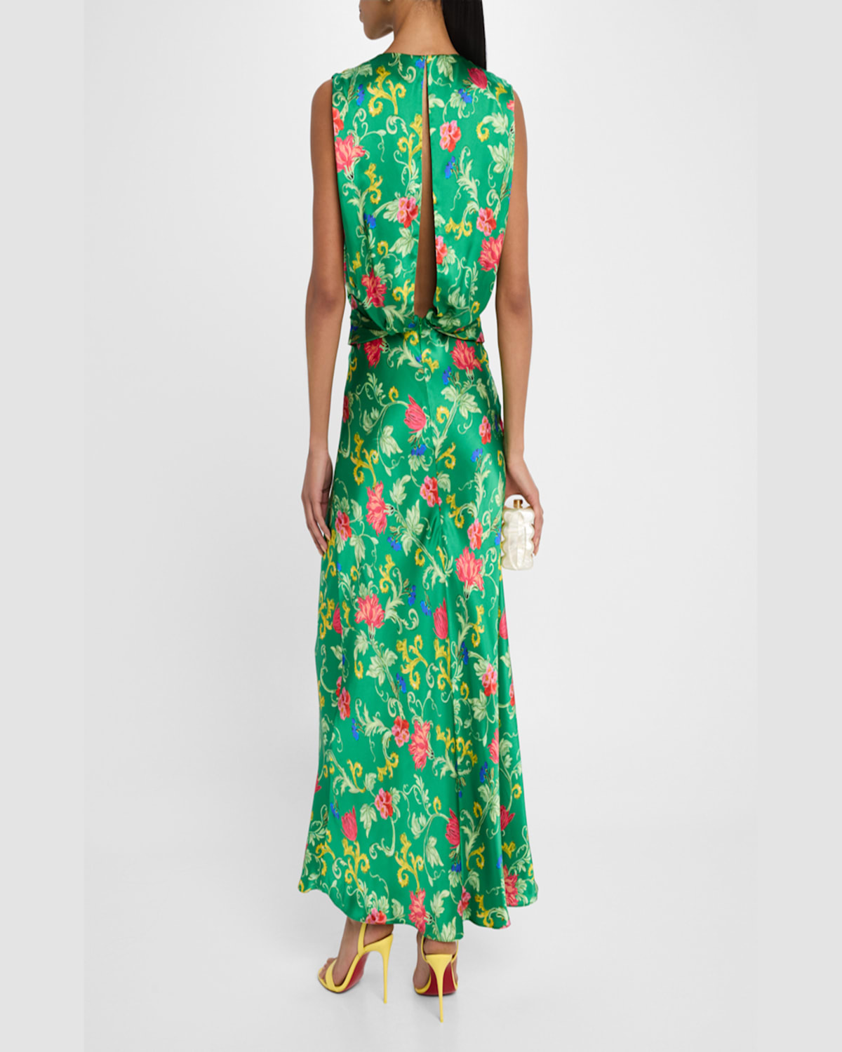 Shop Saloni Gwen Silk Midi Dress In Mandevilla Emerald