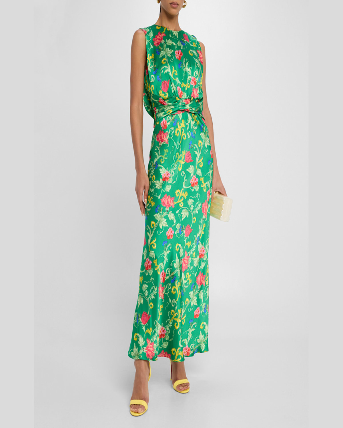 Shop Saloni Gwen Silk Midi Dress In Mandevilla Emerald