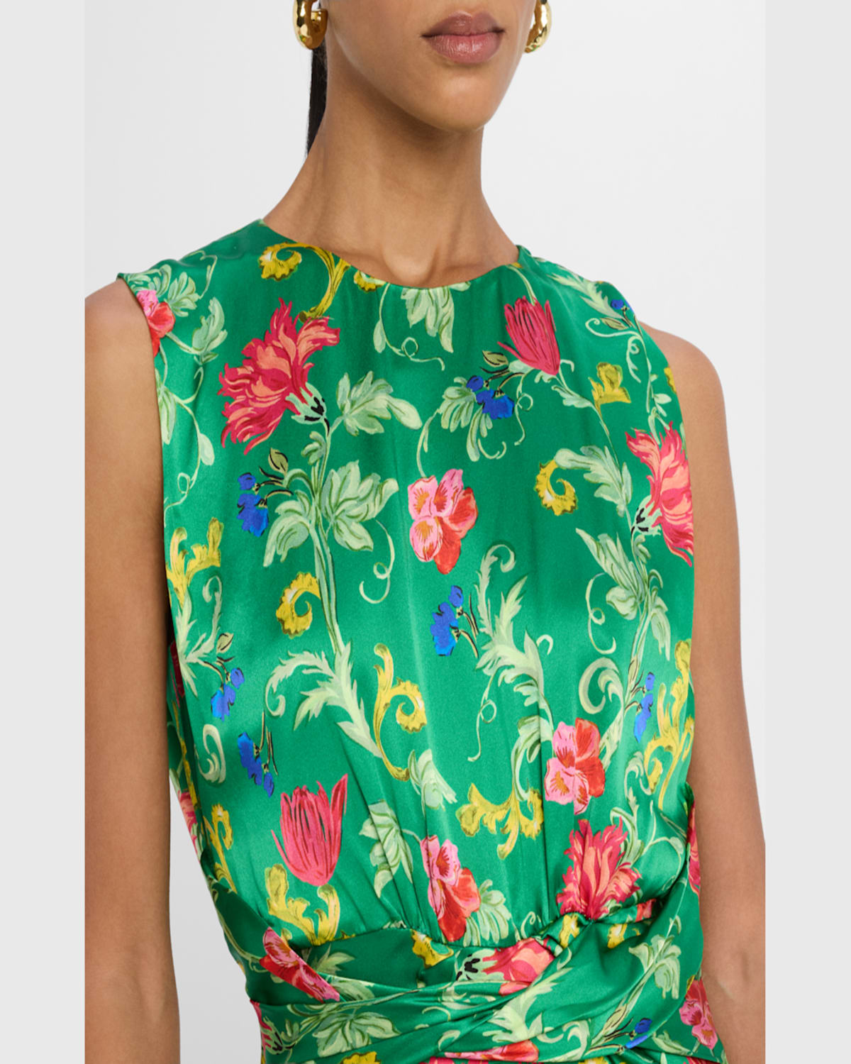 Shop Saloni Gwen Silk Midi Dress In Mandevilla Emerald