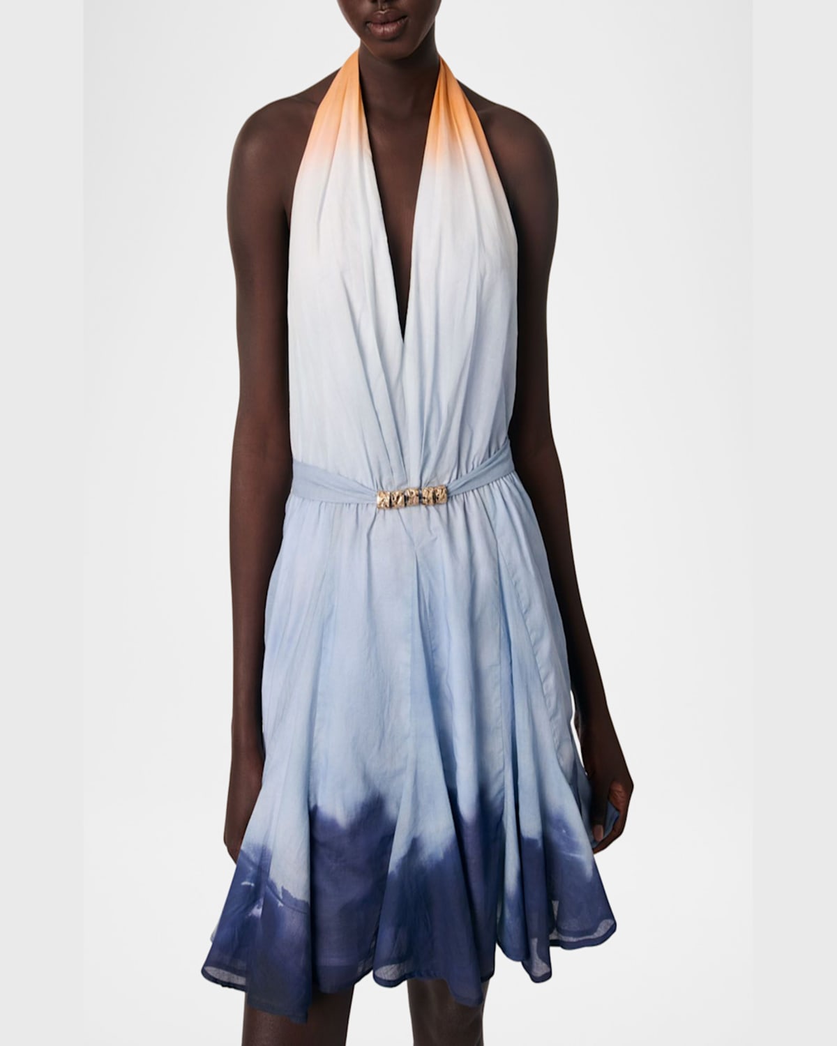 Shop Maje Riciela Tie-dye Halter Mini Dress In Blue Tie Dye Print