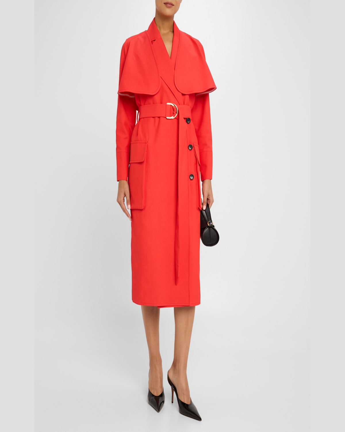 Amir Taghi Alyson Convertible Belted Trench Coat In Bright Red