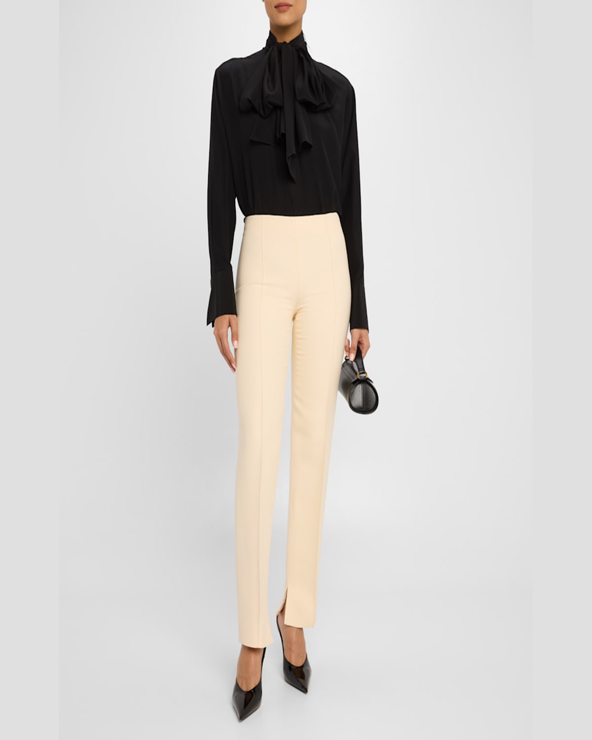 Amir Taghi Lisa Slim-leg Ankle Split Hem Pants In Natural