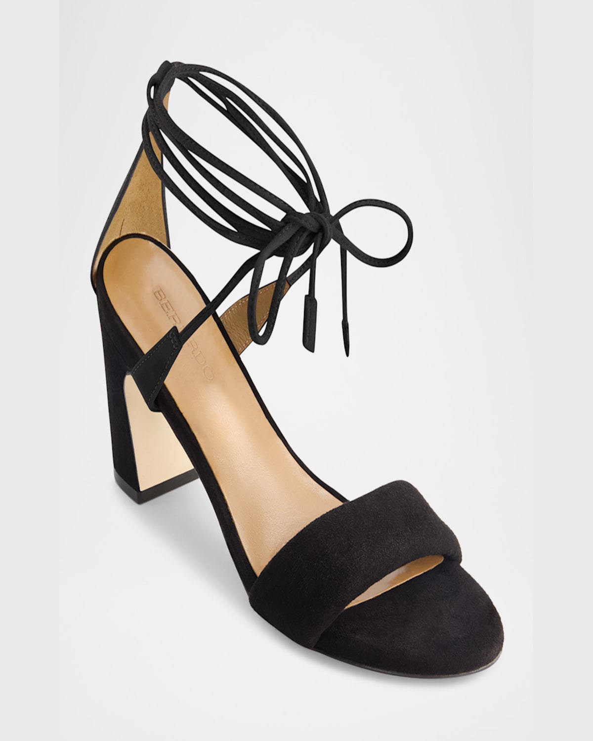 BERNARDO SUEDE ANKLE-WRAP BLOCK SANDALS 