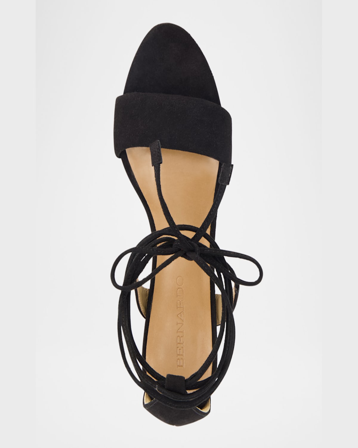 BERNARDO SUEDE ANKLE-WRAP BLOCK SANDALS 