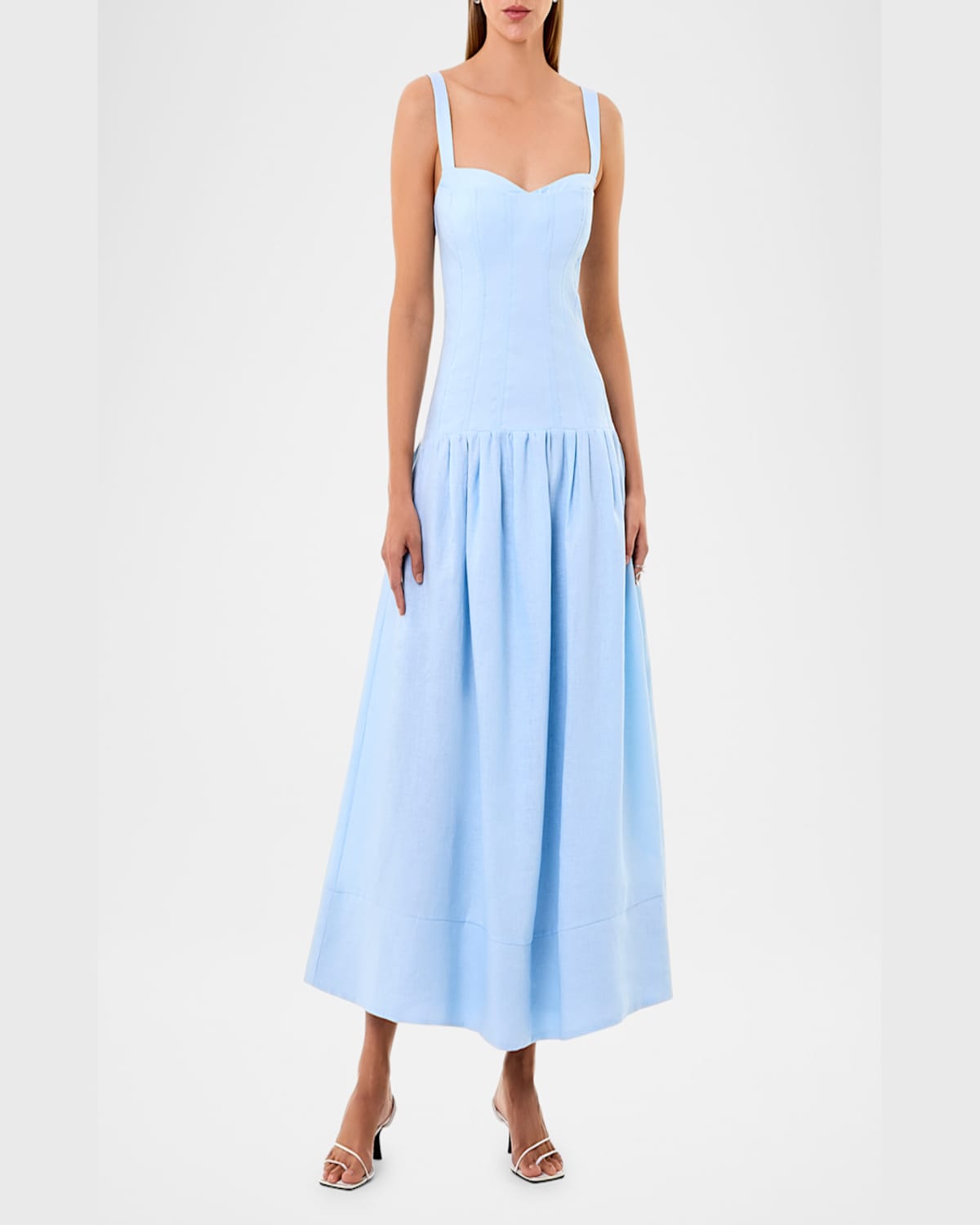 Nicholas Makenna Ruched Sweetheart Corset Midi Dress In Sky