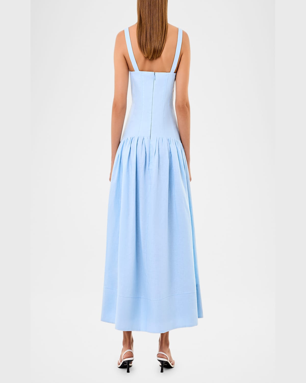 Nicholas Makenna Ruched Sweetheart Corset Midi Dress In Sky