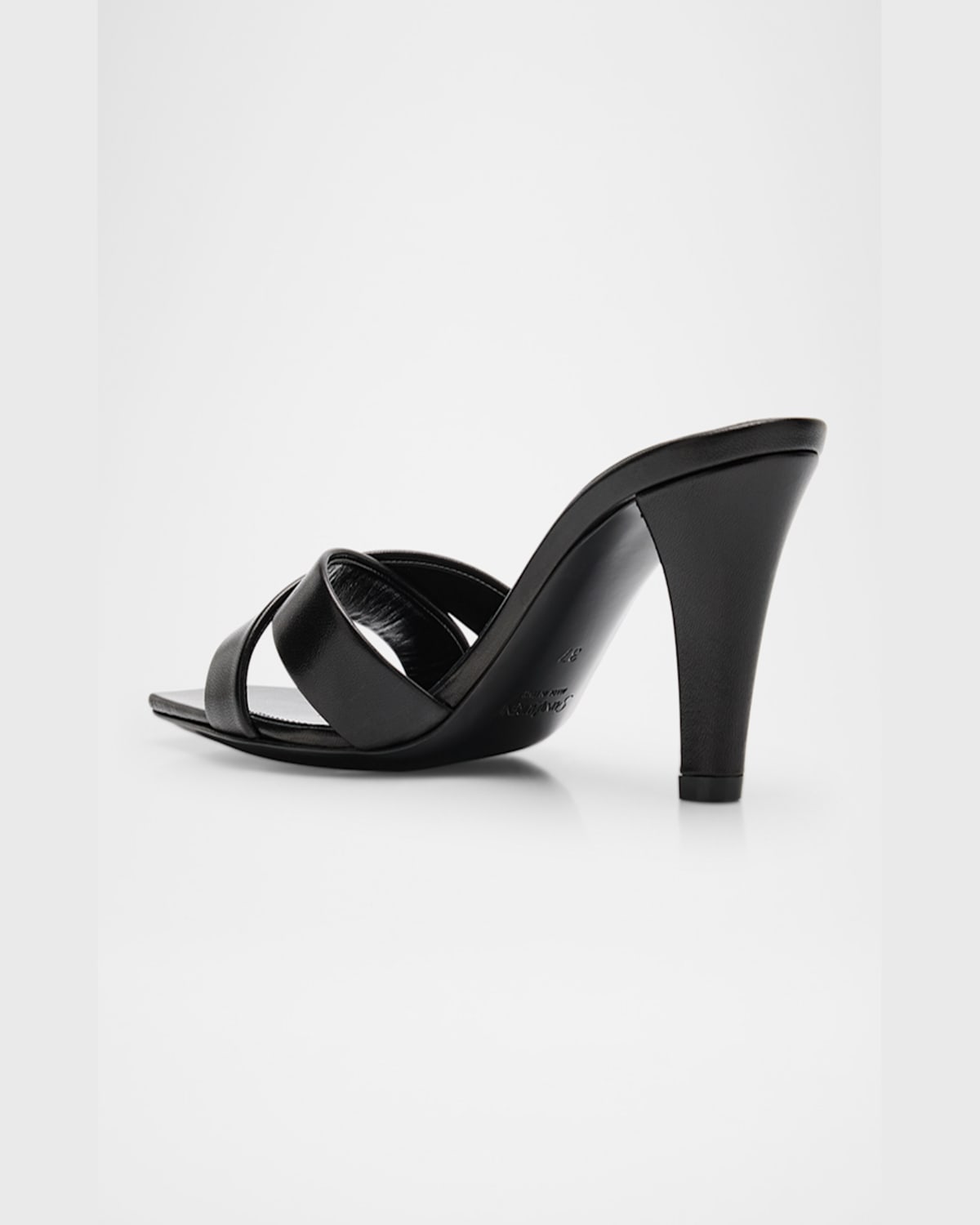 Saint Laurent Jill Mules With Square Toe And Cross Strap Design In Noir