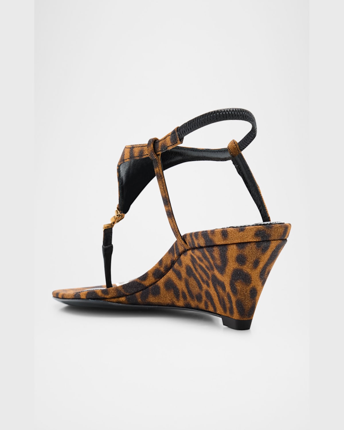 Saint Laurent Cassandra Leopard Ysl Wedge Sandals In Manto Naturale