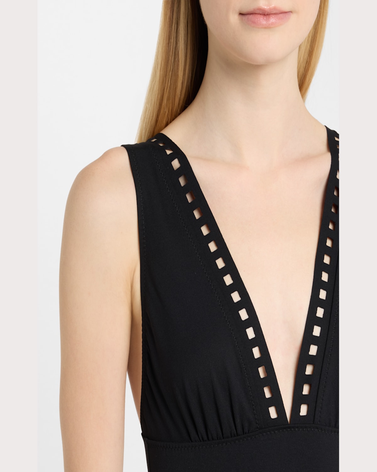 Shan Plunging One-piece Swimsuit With Mosaic Cutouts In Black