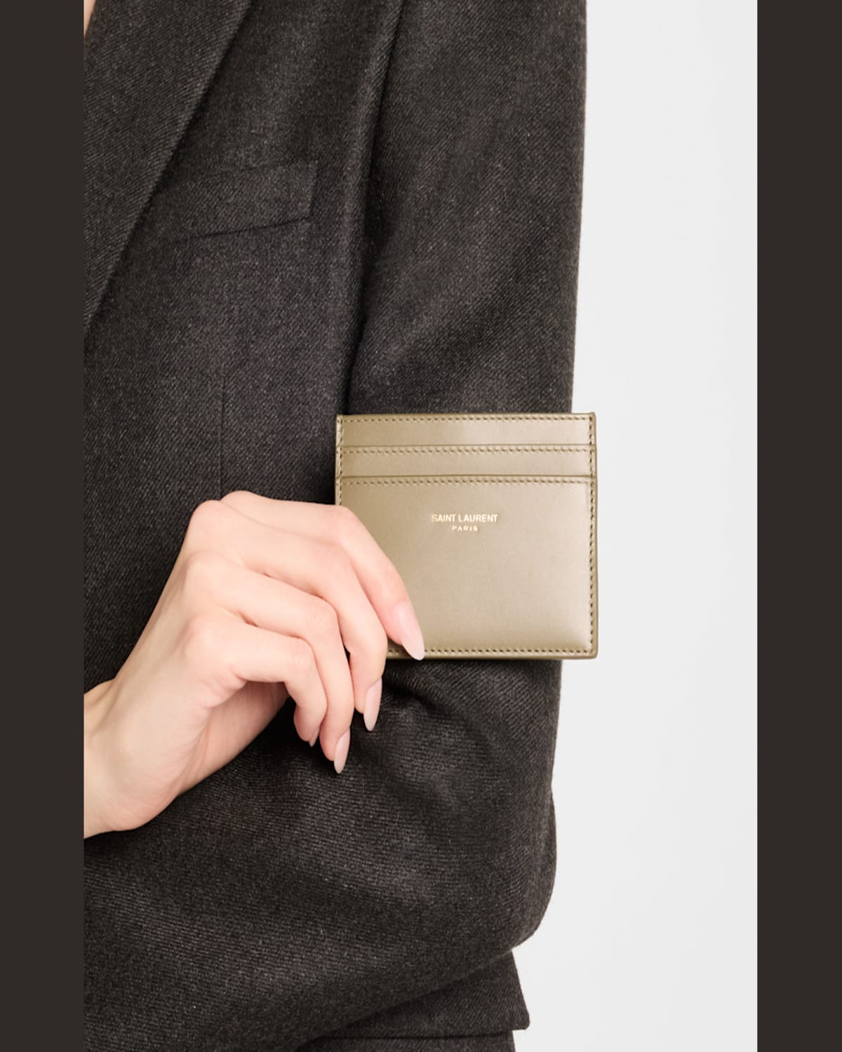 Saint Laurent Ysl Card Case In Calf Leather In Strong Moss