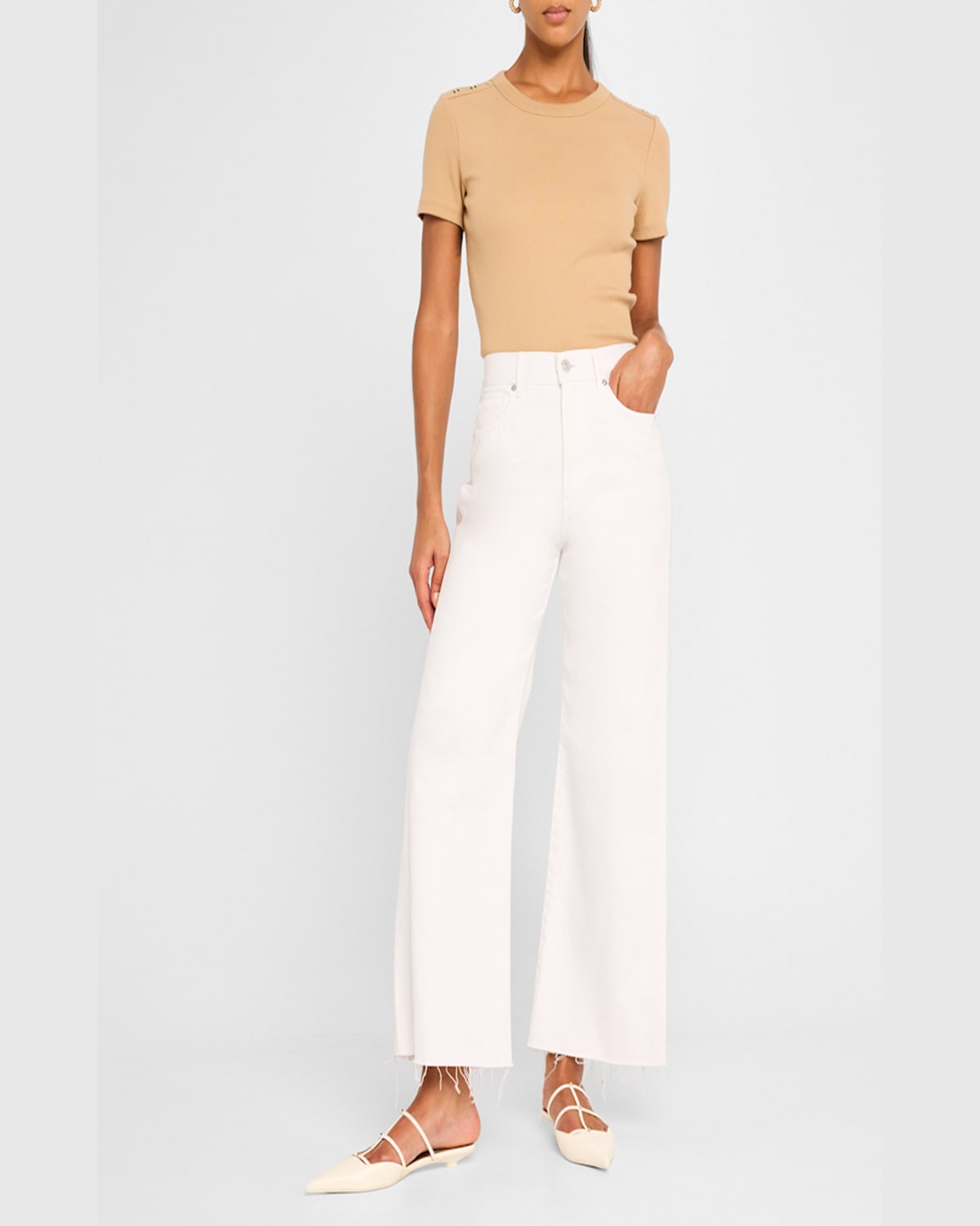 Shop Veronica Beard Taylor Cropped High-rise Wide Jeans In White