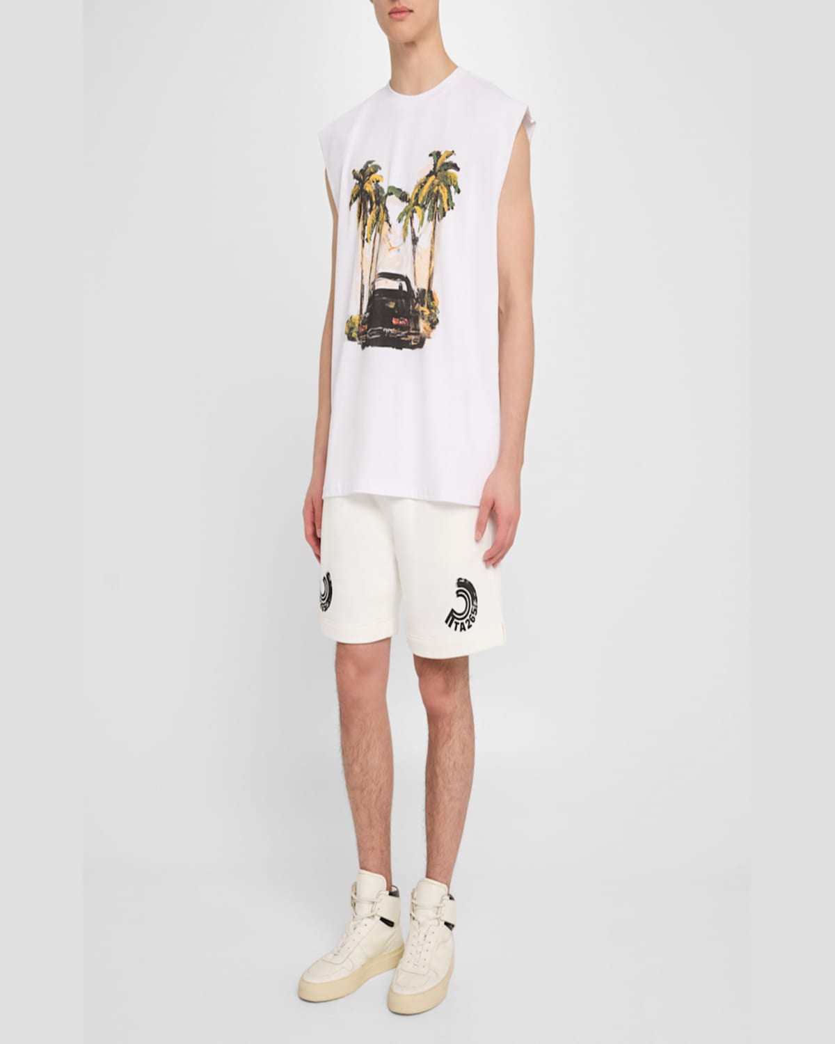 Rta Men's Clyde Cotton Shorts In White Wheel Spin
