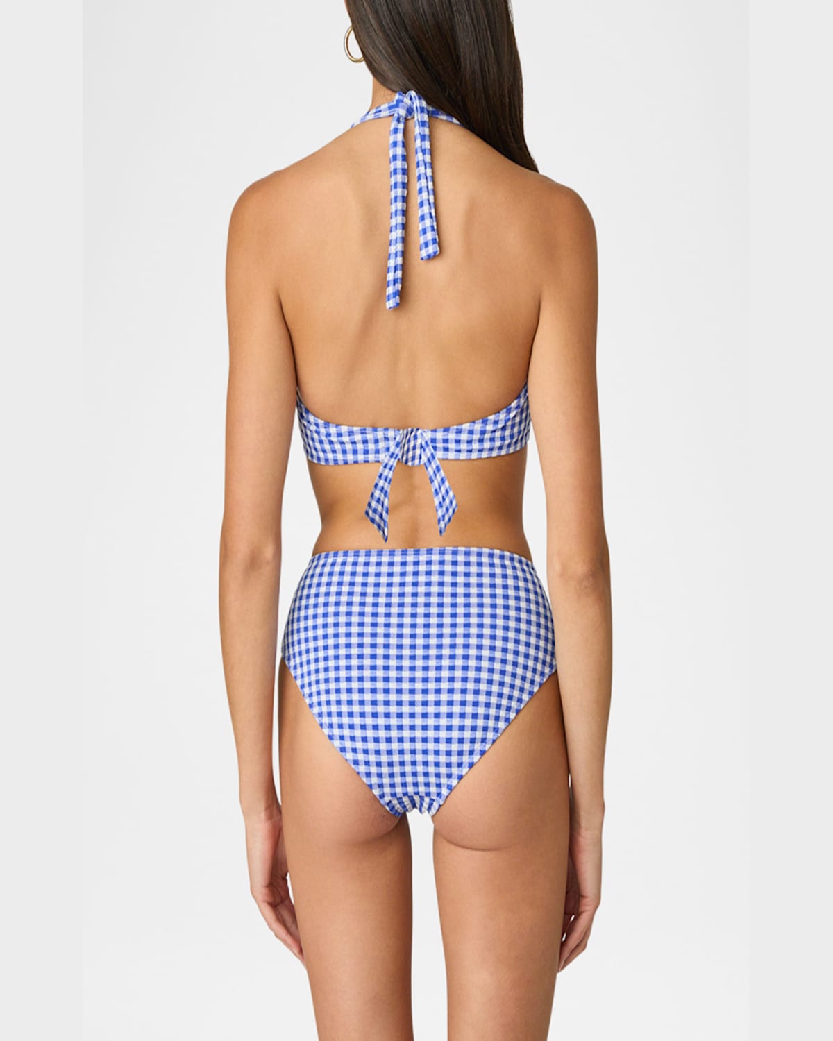 Shoshanna Gingham Draped Halter Bikini Top In Bt Blu/opt