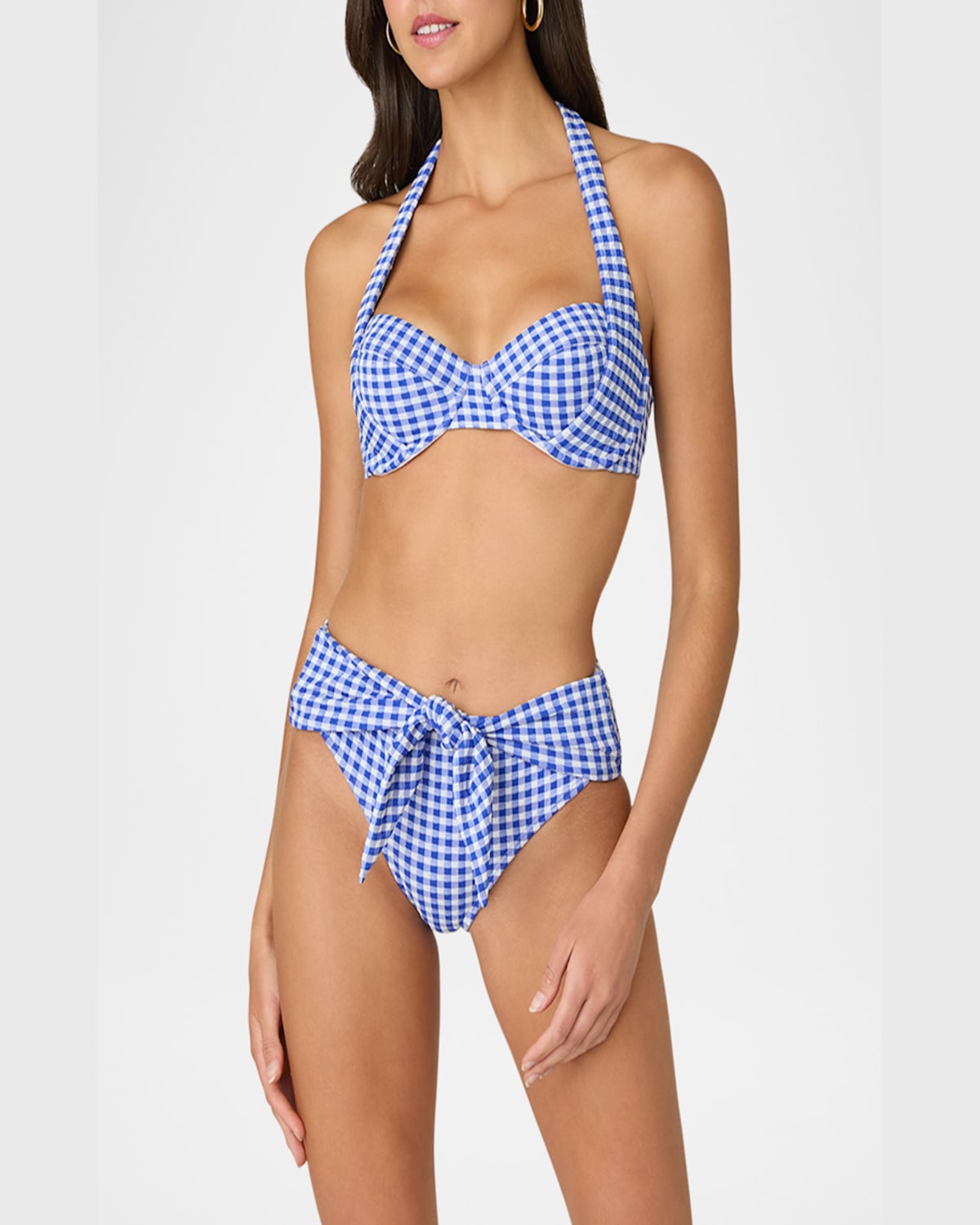 Shoshanna Gingham Draped Halter Bikini Top In Bt Blu/opt
