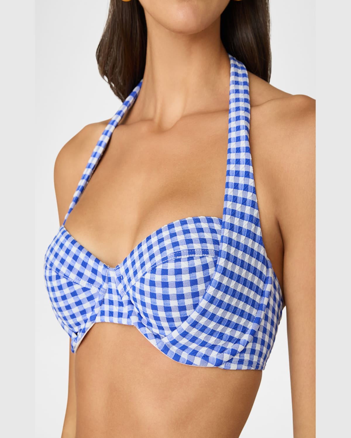 Shoshanna Gingham Draped Halter Bikini Top In Bt Blu/opt