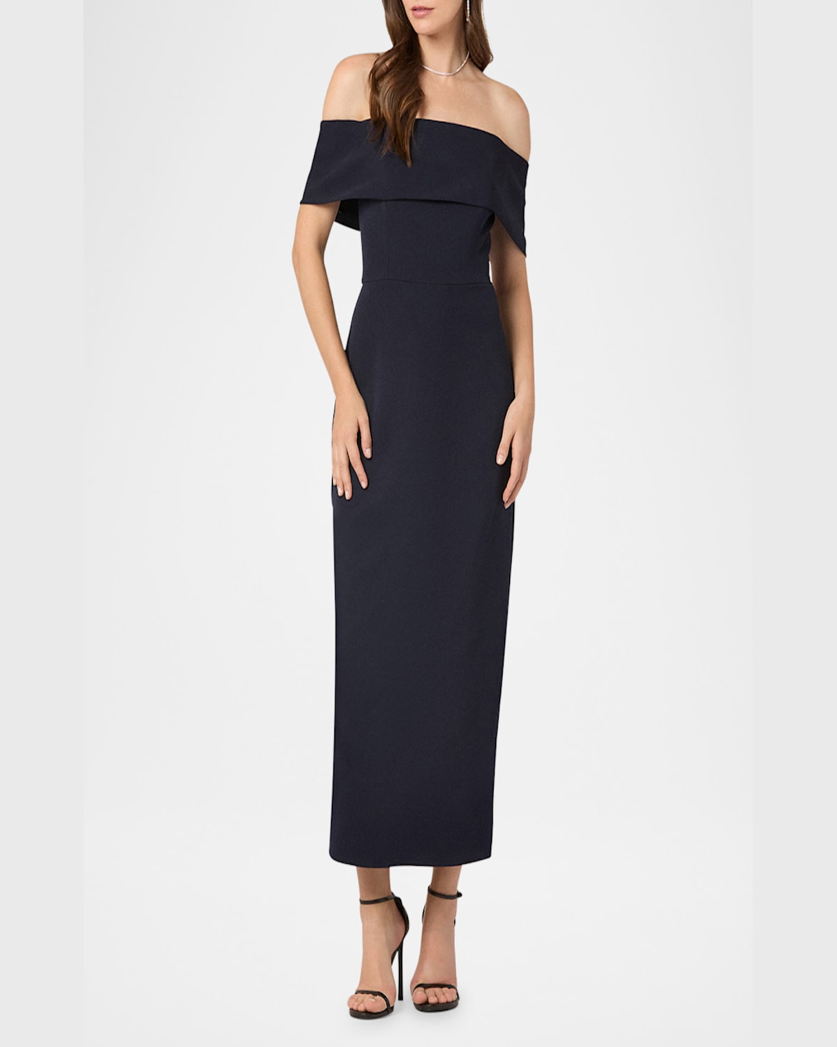 Shoshanna Avril Off-shoulder Column Midi Dress In Navy