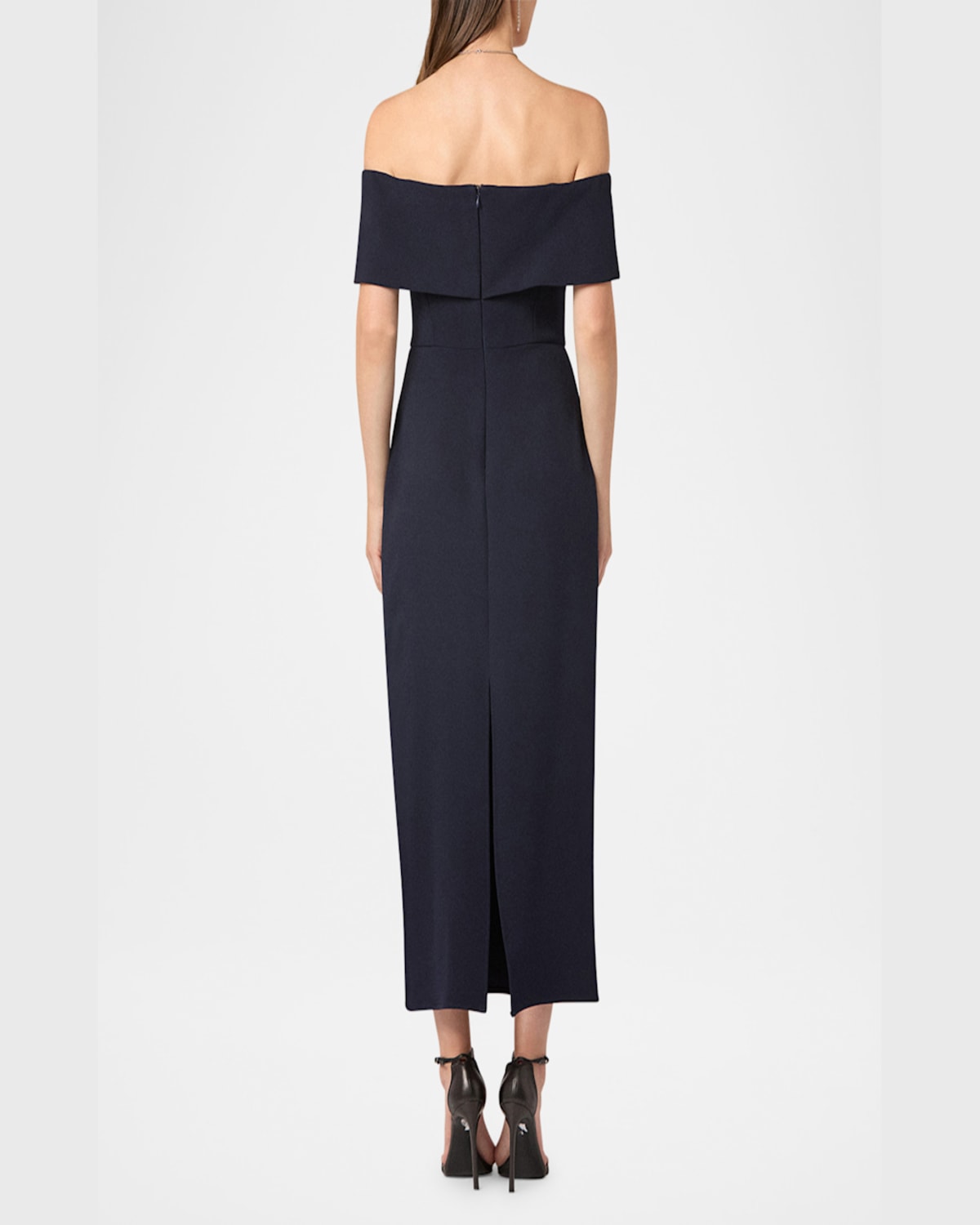 Shoshanna Avril Off-shoulder Column Midi Dress In Navy