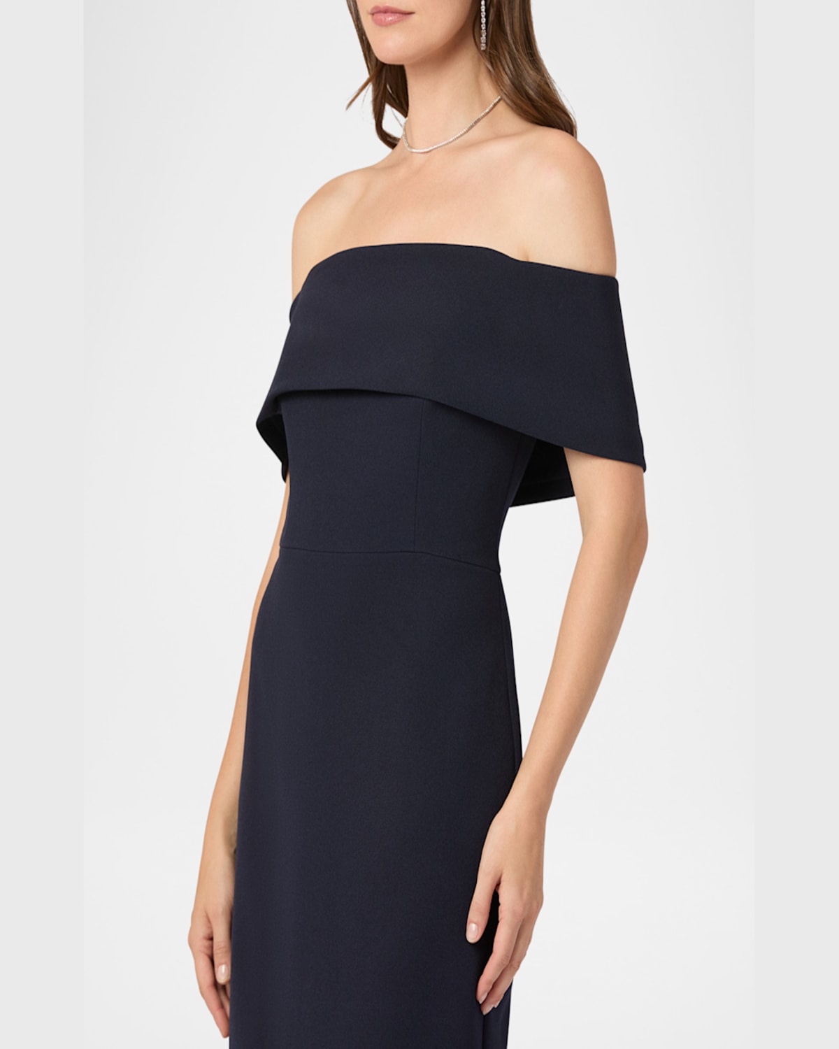 Shoshanna Avril Off-shoulder Column Midi Dress In Navy