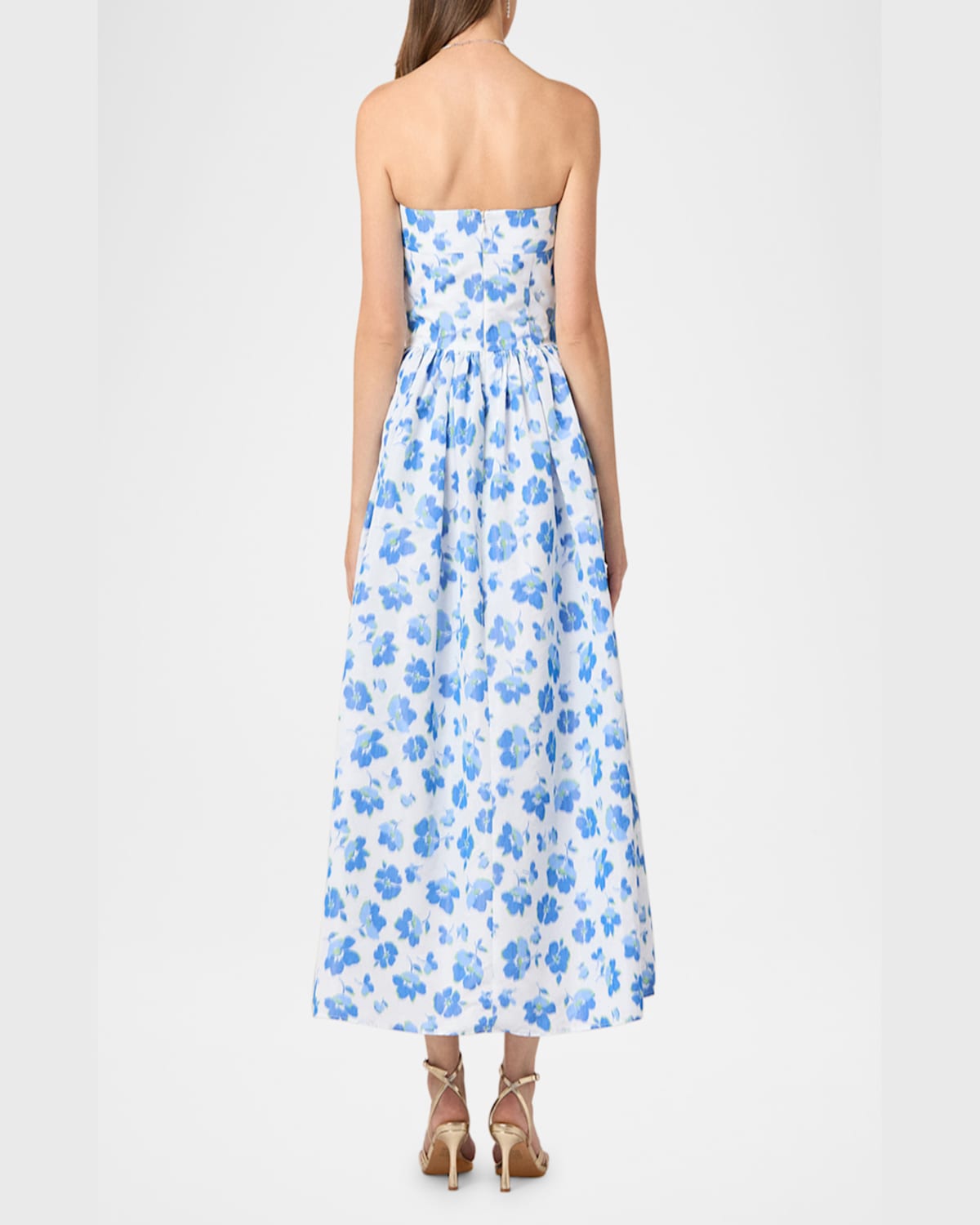 Shoshanna Dana Strapless Floral-print Maxi Dress In Blue