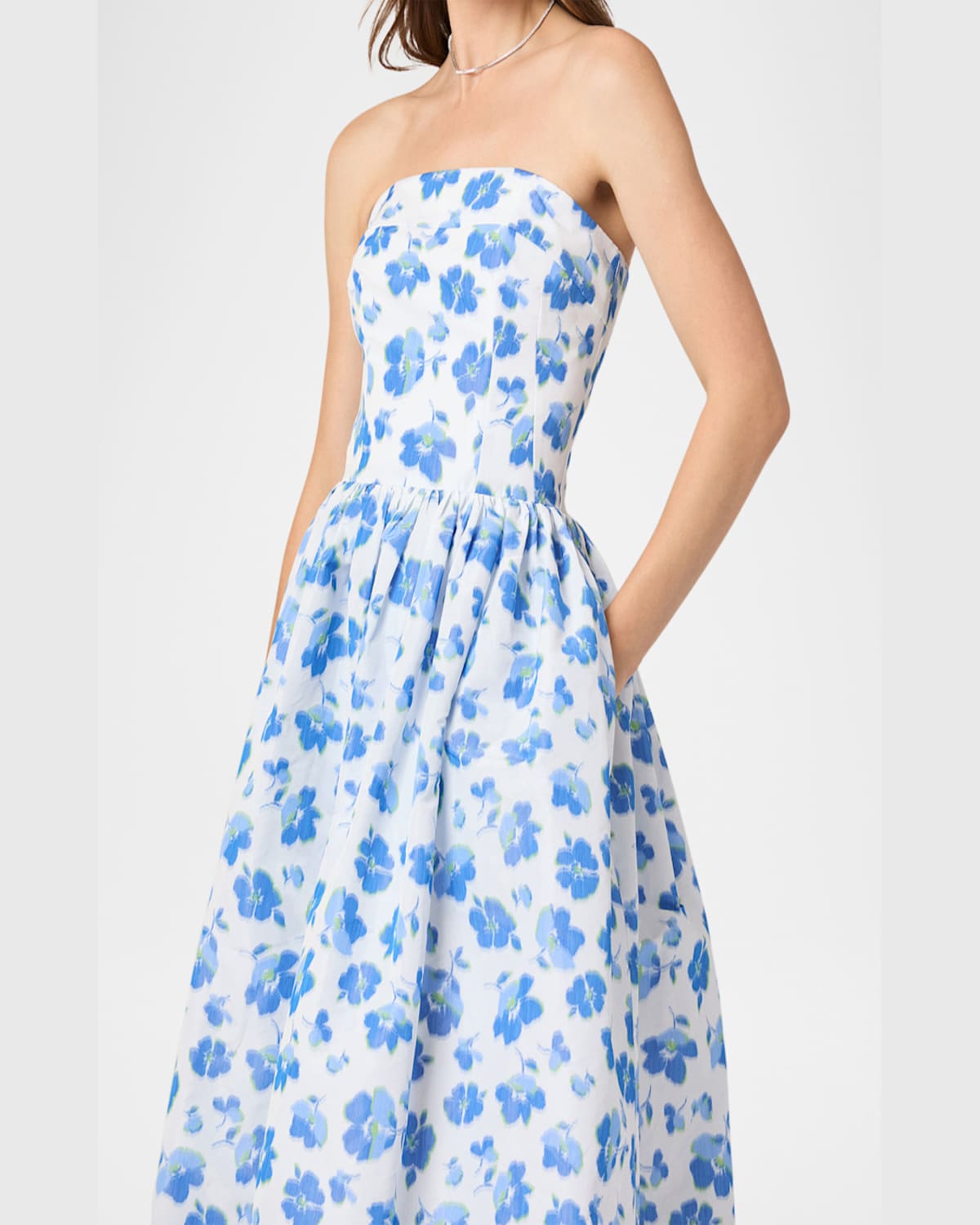 Shoshanna Dana Strapless Floral-print Maxi Dress In Blue