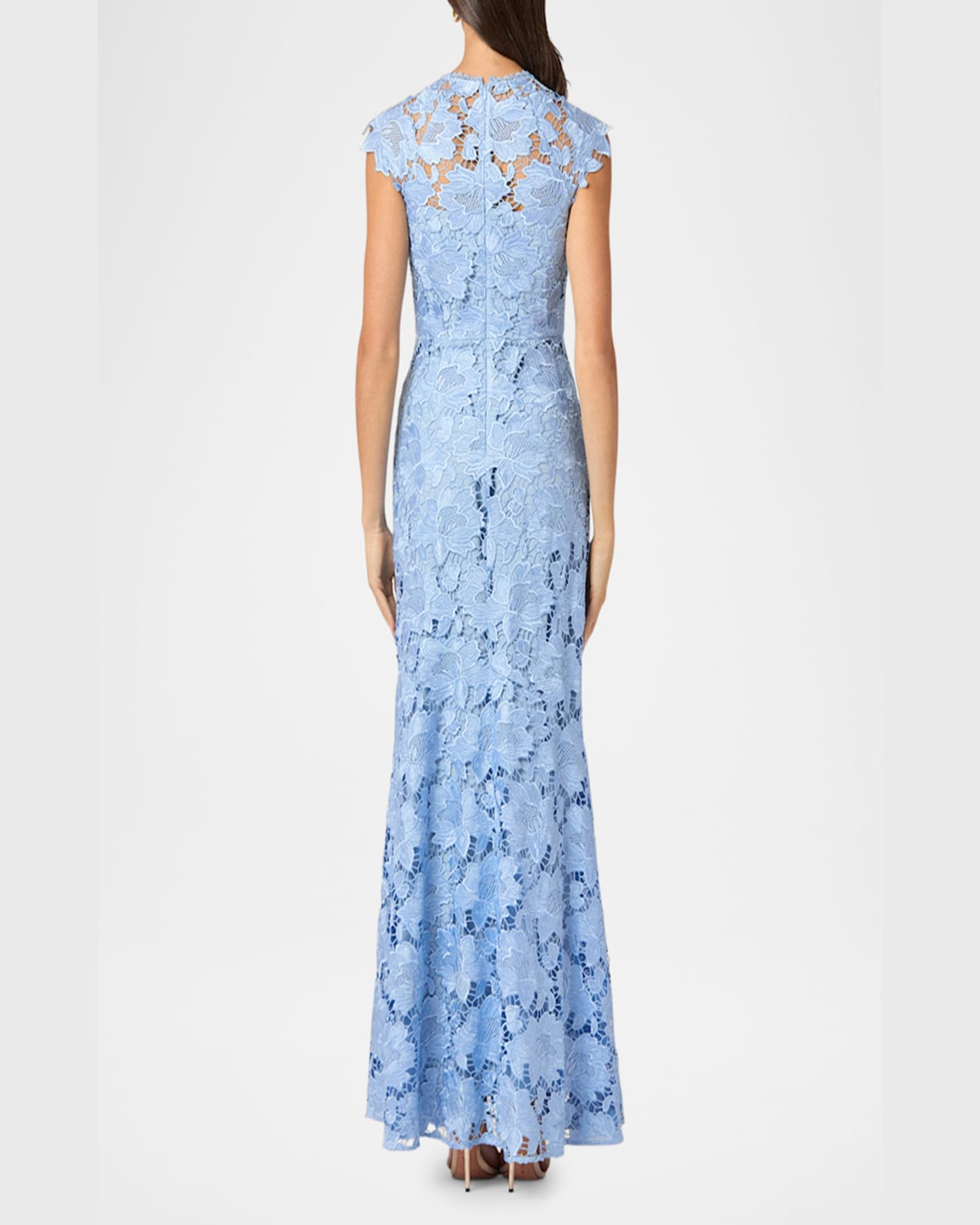 Shoshanna Raven Sleeveless Floral Lace Gown In Vista Blue