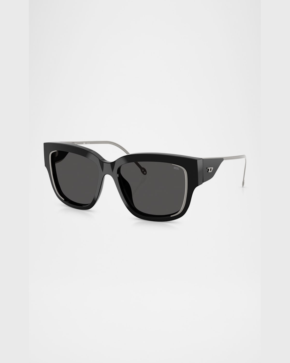 Diesel ® Geck-d 56mm Rectangular Sunglasses In Shiny Black