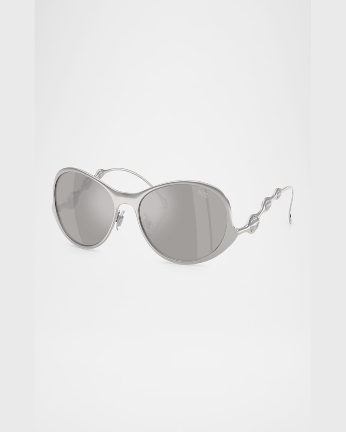 Diesel Men's Dl1014 Oval Sunglasses In Shiny Silver